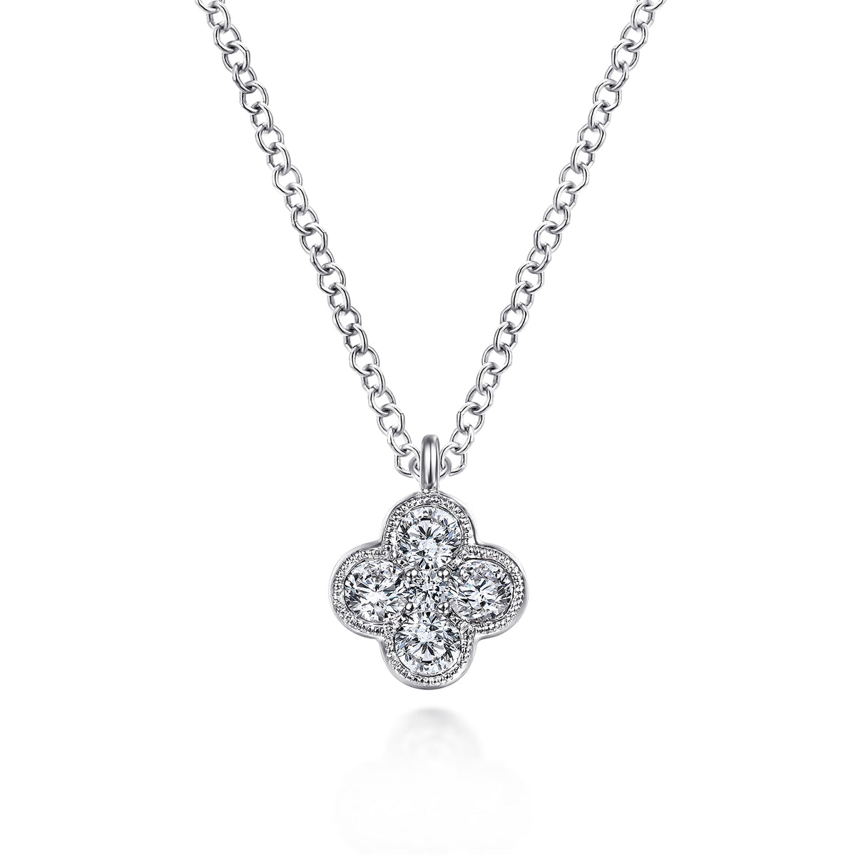 Gabriel & Co. 14K White Gold Diamond Clover Pendant Necklace
