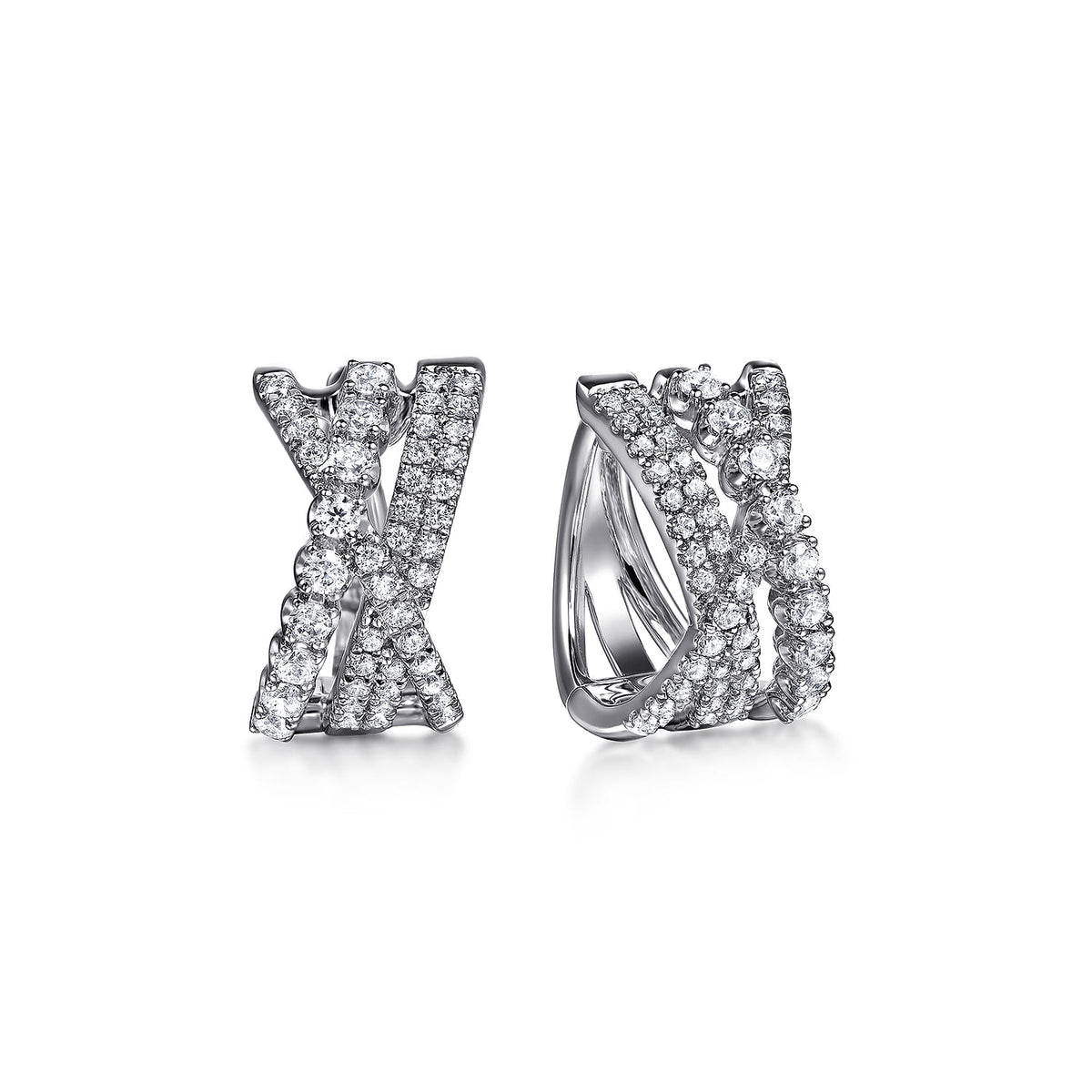 Gabriel & Co. 14K White Gold Diamond Criss Cross Huggie Earrings