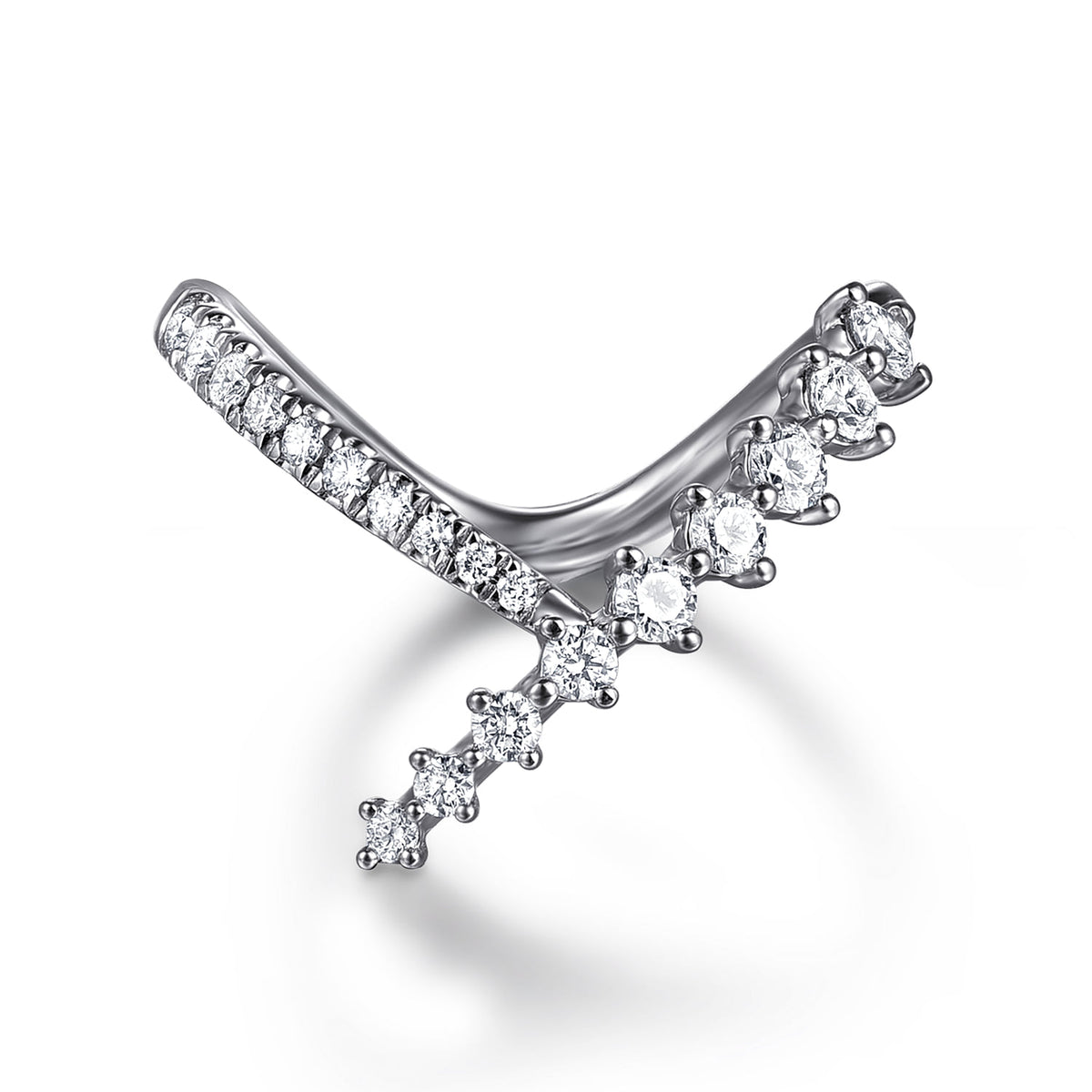 Gabriel & Co. 14K White Gold Graduating Diamond Chevron Ring