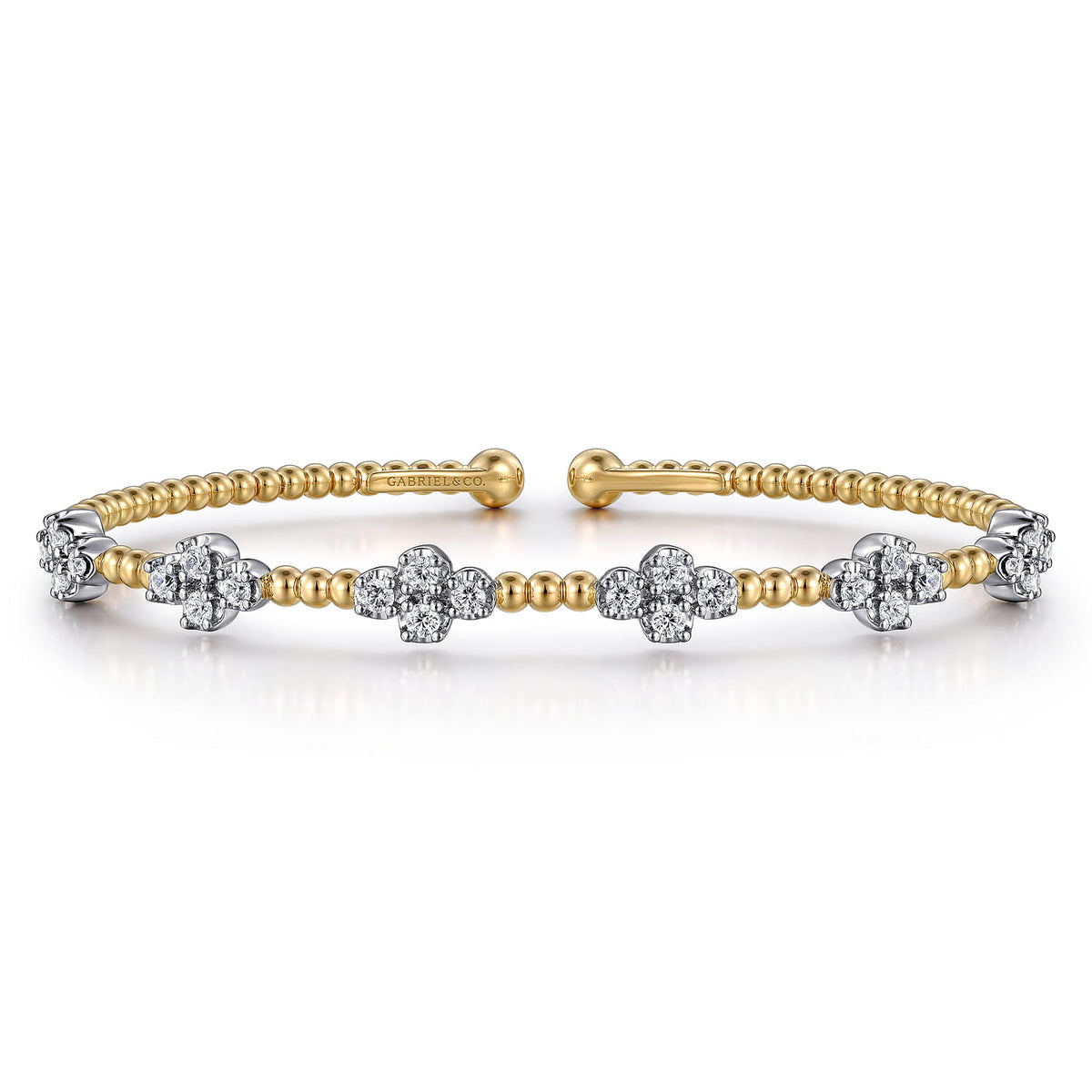 Gabriel & Co. 14K White Yellow Gold Beaded Diamond Cuff Bangle Bracelet 0 7ct Bujukan