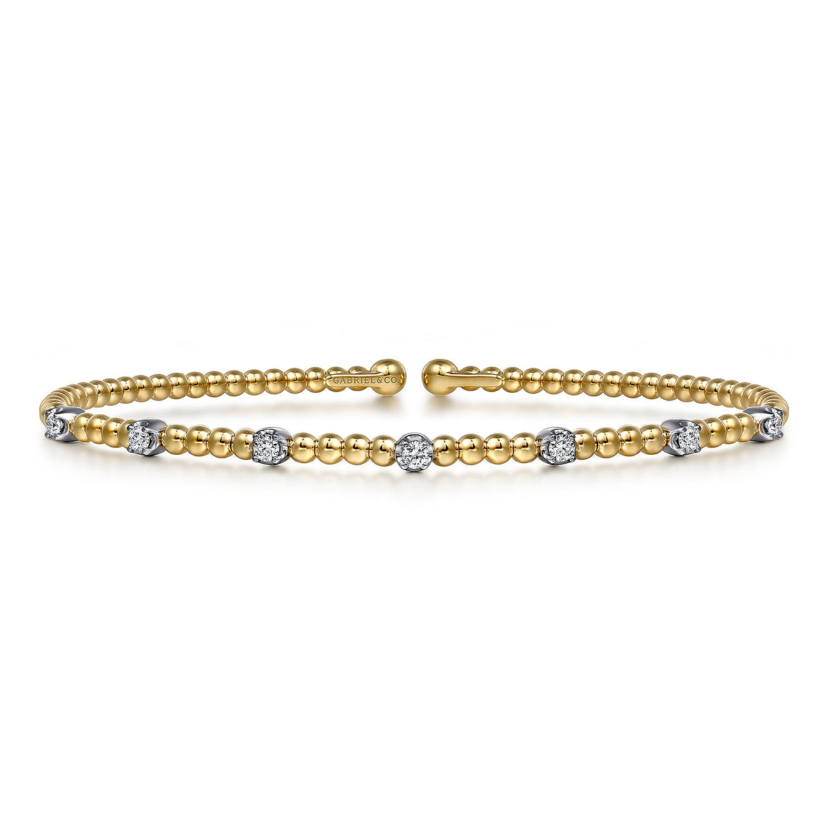 Gabriel & Co. 14K White Yellow Gold Beaded Diamond Stations Bangle Bujukan