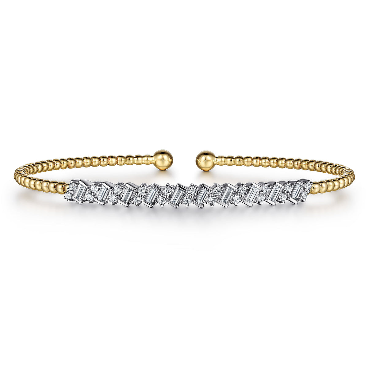 Gabriel & Co. 14K White Yellow Gold Bujukan Baguette Diamond Cuff Bracelet