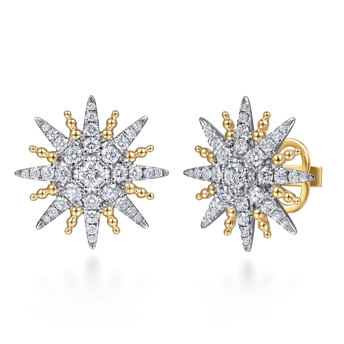 Gabriel & Co. 14K White Yellow Gold Bujukan Diamond Starburst Stud Earrings