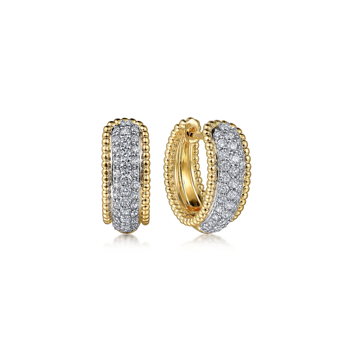 Gabriel & Co. 14K White Yellow Gold Bujukan Huggie Pave Diamond Earrings
