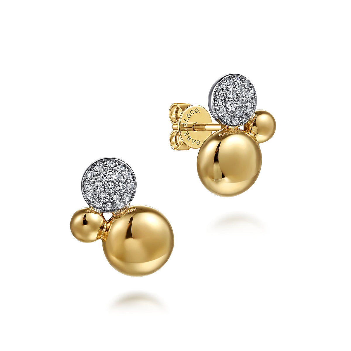 Gabriel & Co. 14K White Yellow Gold Bujukan and Pave Diamond Stud Earrings