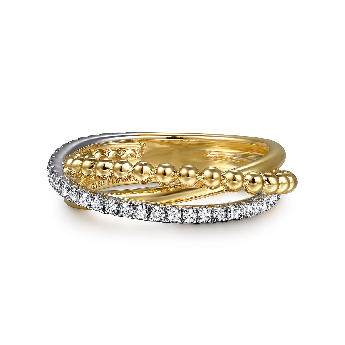 Gabriel & Co. 14K White Yellow Gold Diamond Criss Cross Ring Bujukan