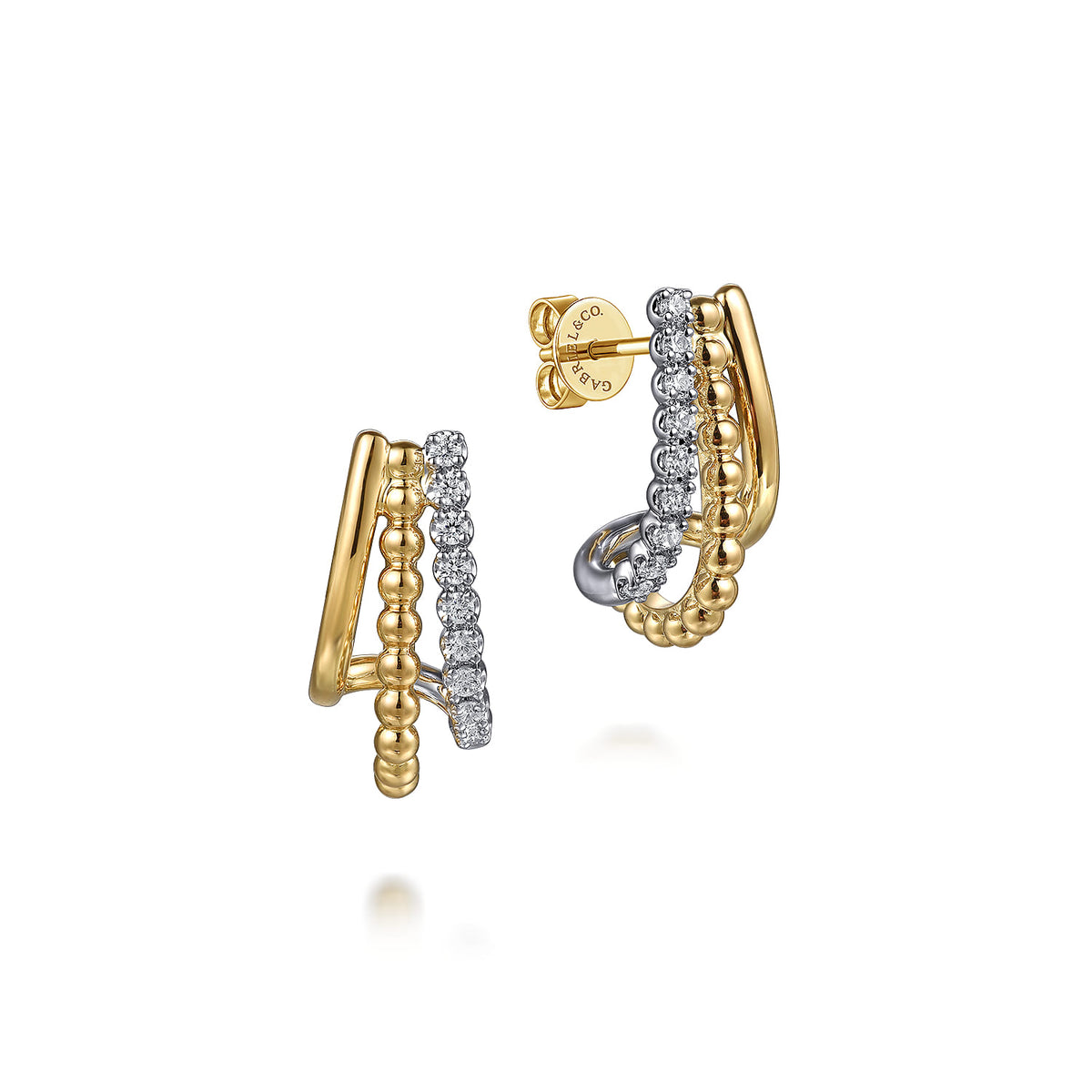 Gabriel & Co. 14K White Yellow Gold Diamond J Hoop Earrings Bujukan