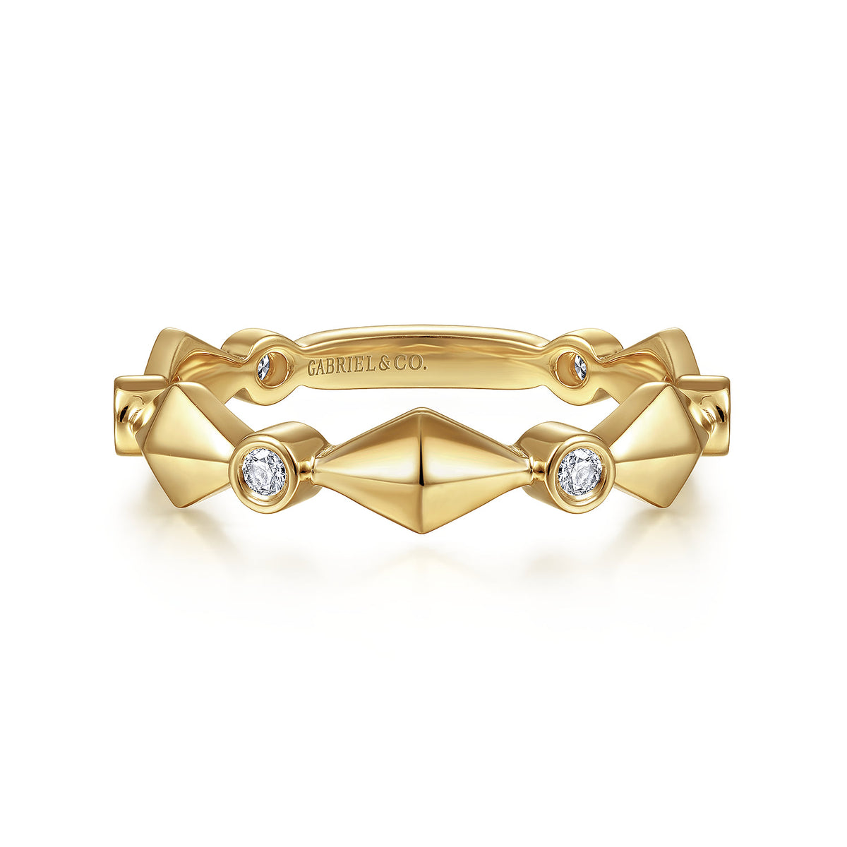 Gabriel & Co. 14K Yellow Gold Alternating Geometric and Diamond Station Ring