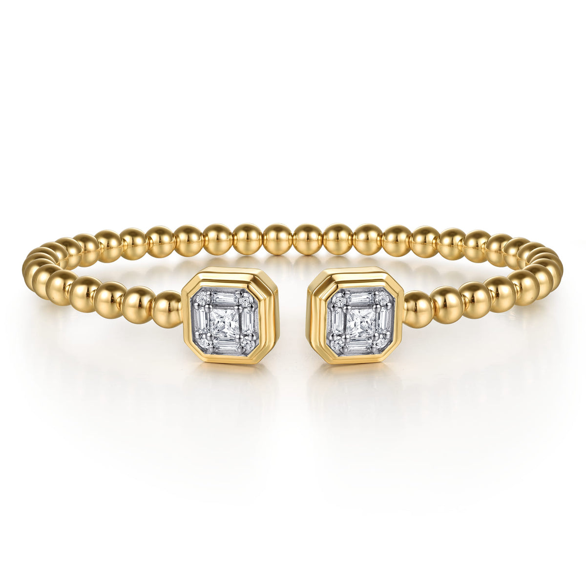 Gabriel & Co. 14K Yellow Gold Bujukan Baguette and Princess Diamond Split Bangle Bracelet
