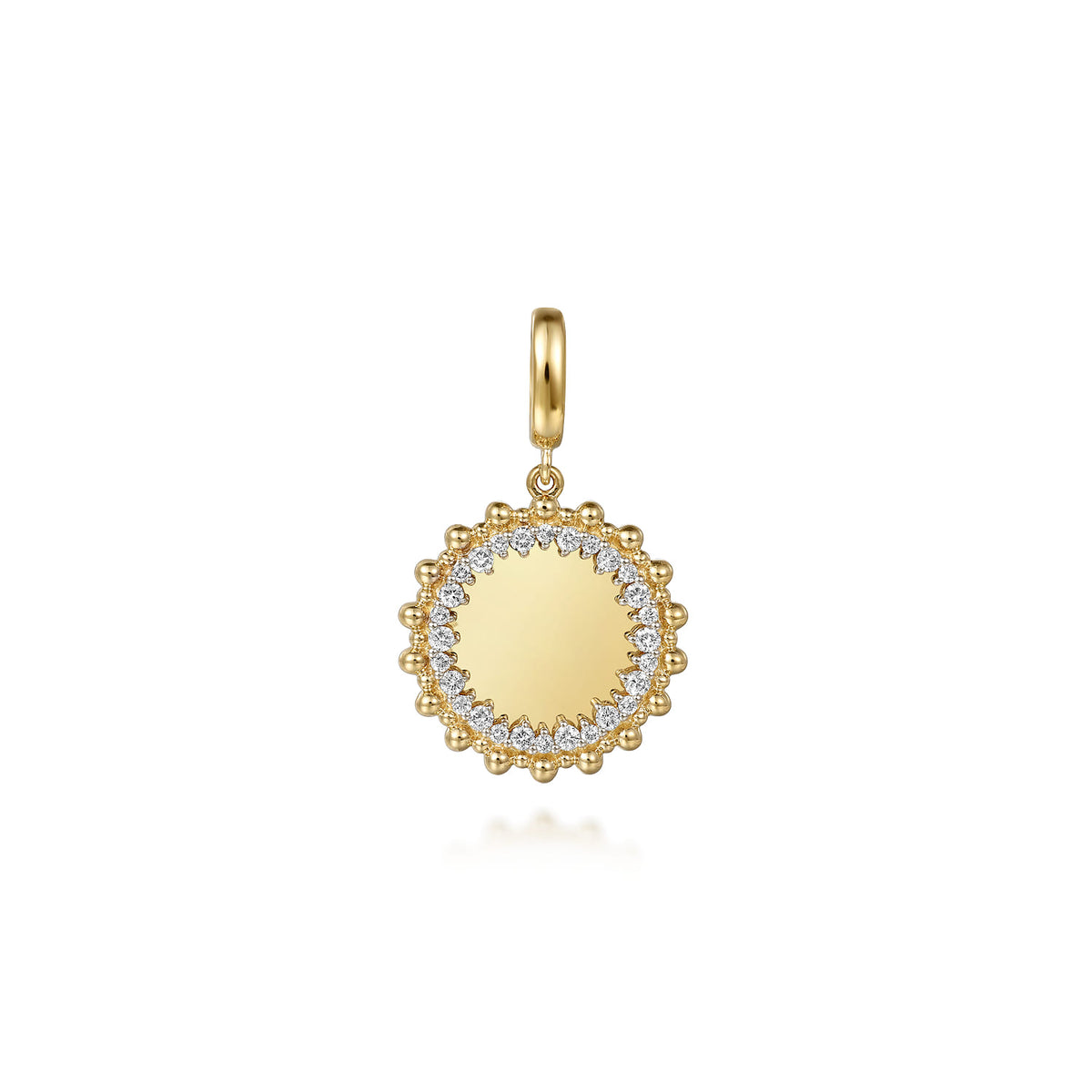 Gabriel & Co. 14K Yellow Gold Bujukan Diamond 18mm Round Shape Personalize Medallion Pendant with Detachable Bail