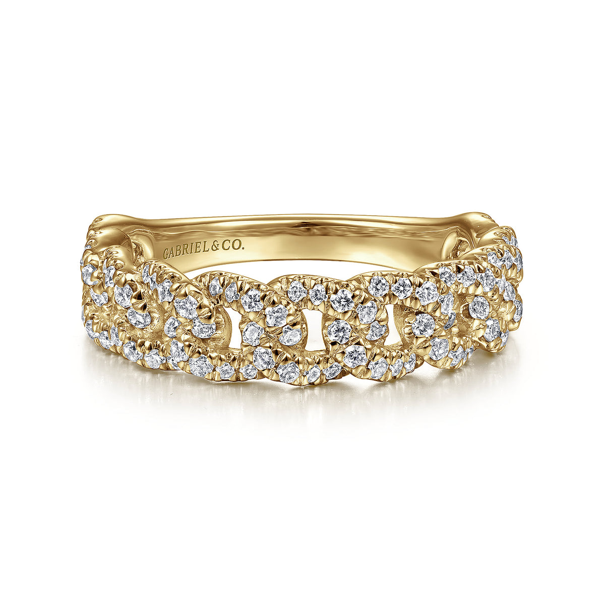 Gabriel & Co. 14K Yellow Gold Chain Link Stackable Diamond Ring