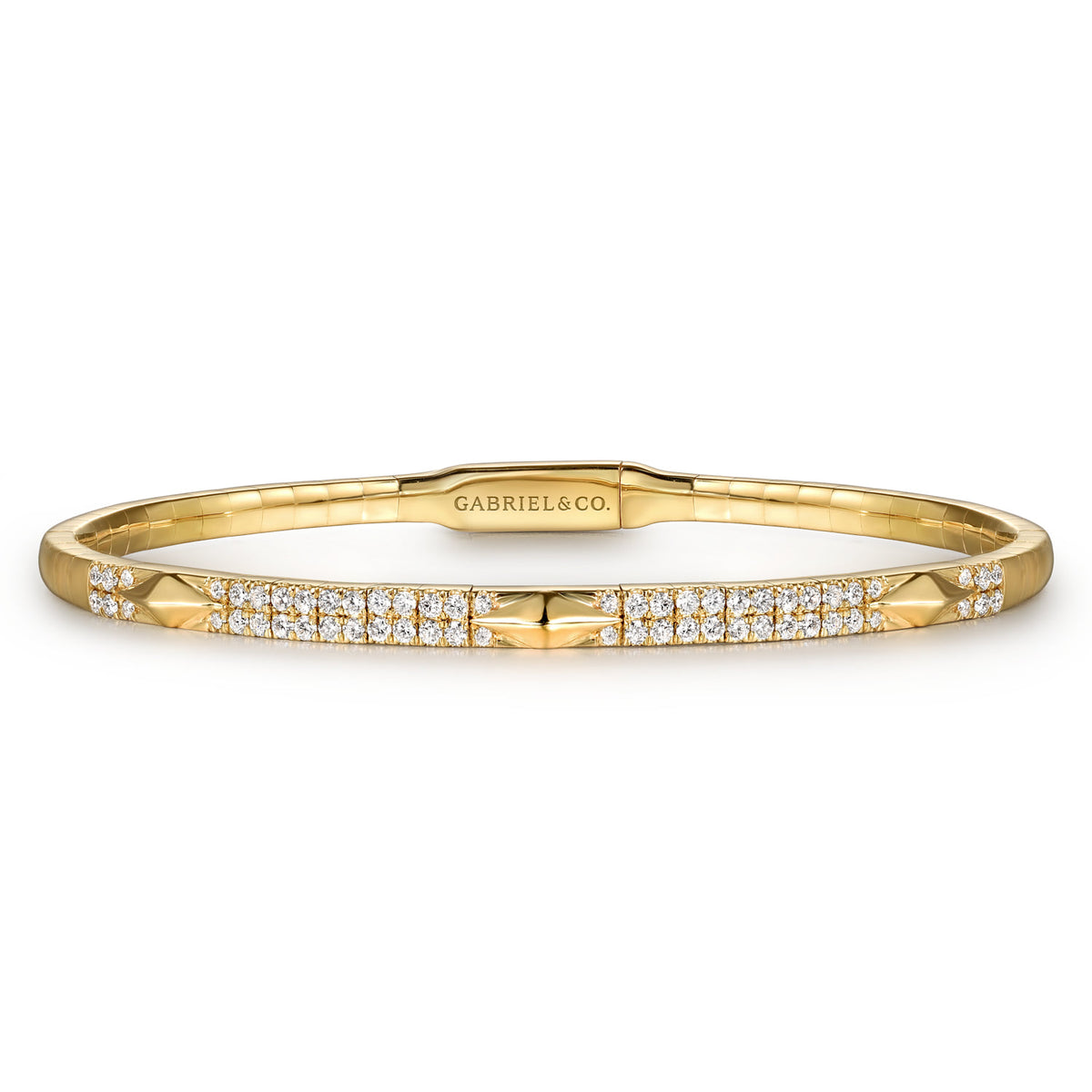 Gabriel & Co. 14K Yellow Gold Diamond Bangle with Pyramid Rhombus Stations