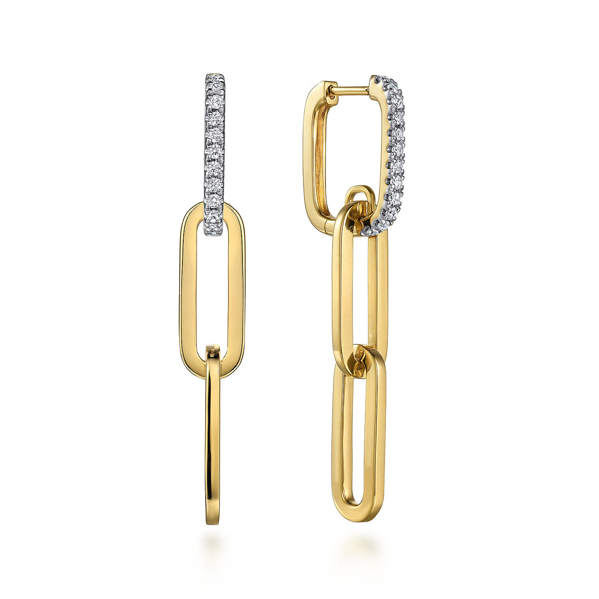 Gabriel & Co. 14K Yellow Gold Diamond Link Hollow Chain Drop Earrings