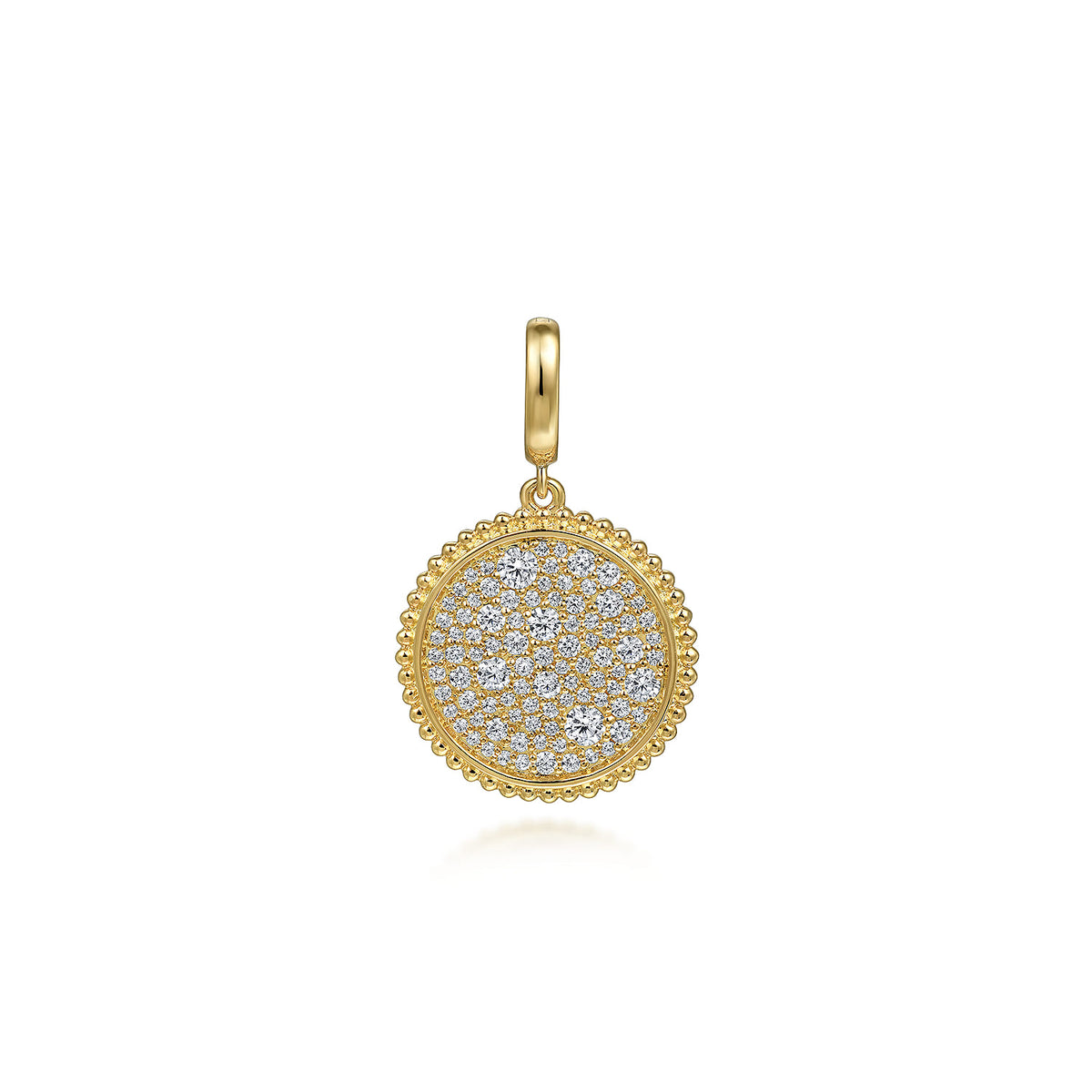 Gabriel & Co. 14K Yellow Gold Diamond Pave Bujukan Medallion Pendant in size 18mm with Detachable Bail