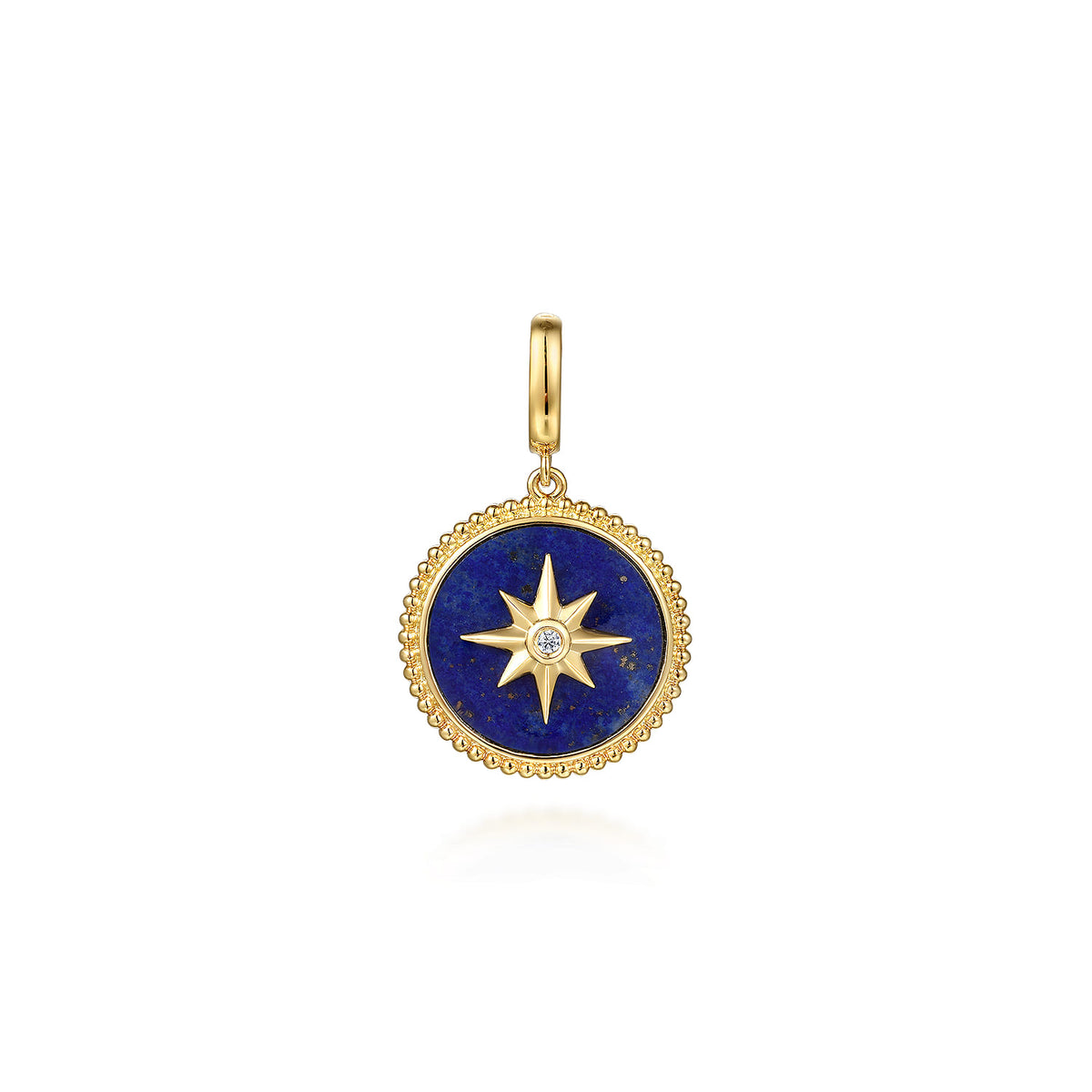 Gabriel & Co. 14K Yellow Gold Diamond and Lapis Bujukan Medallion Pendant in Size 18mm with Detachable Bail