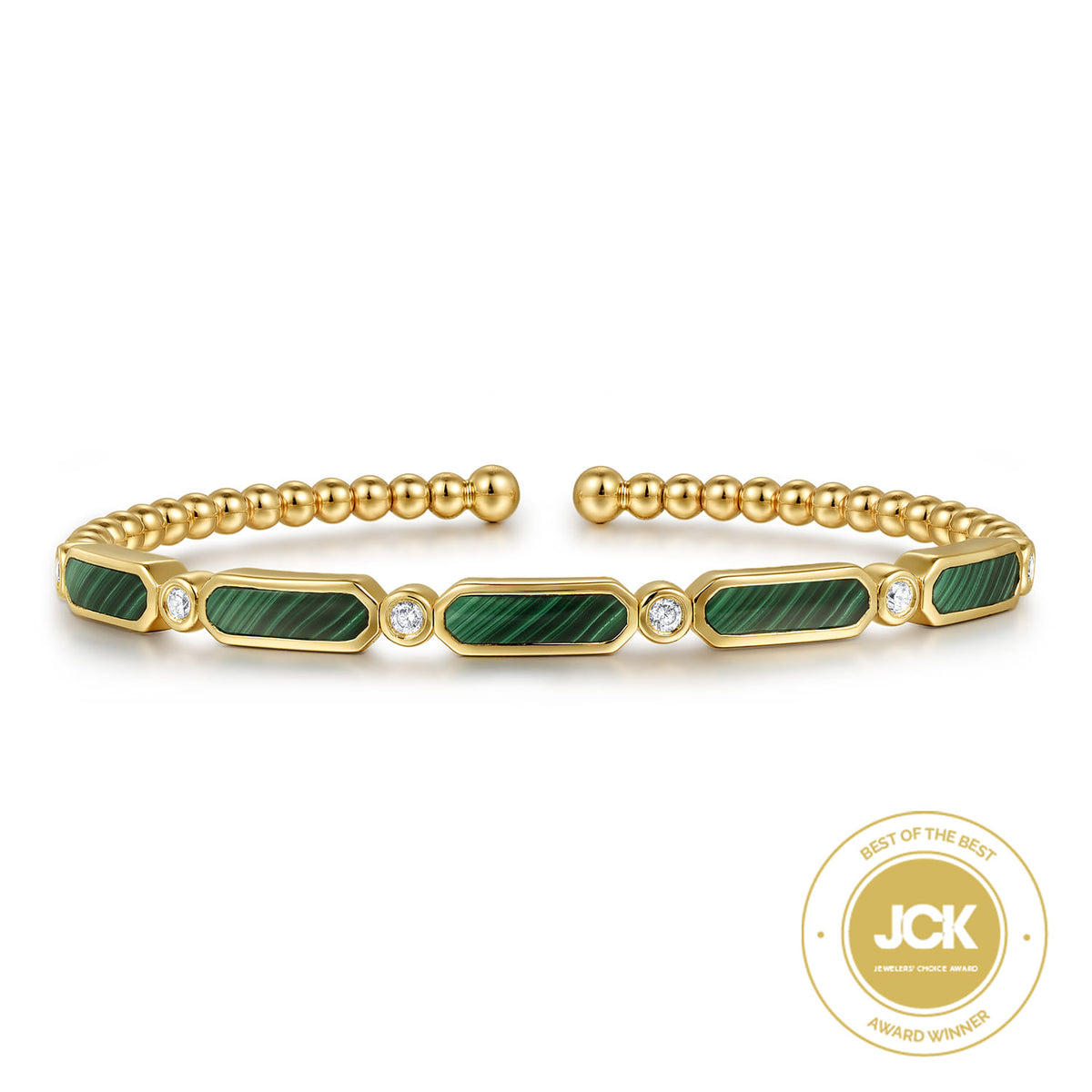 Gabriel & Co. 14K Yellow Gold Diamond and Malachite Cuff Bangle Bracelet Bujukan