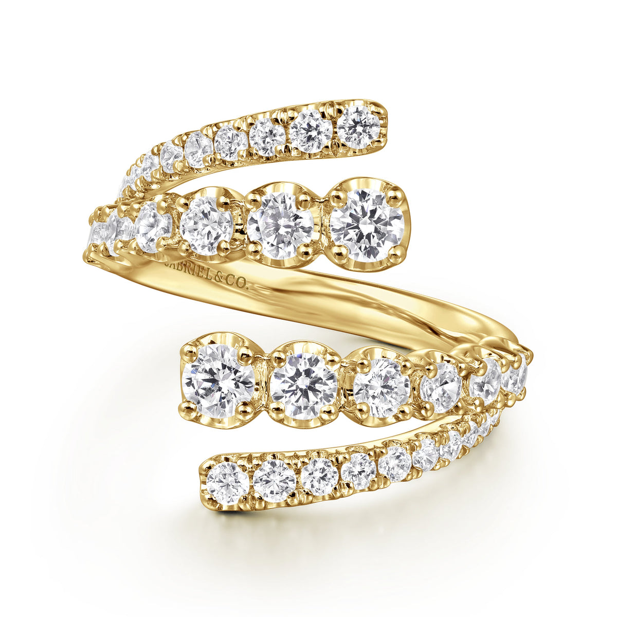 Gabriel & Co. 14K Yellow Gold Double Row Diamond Bypass Ladies Ring