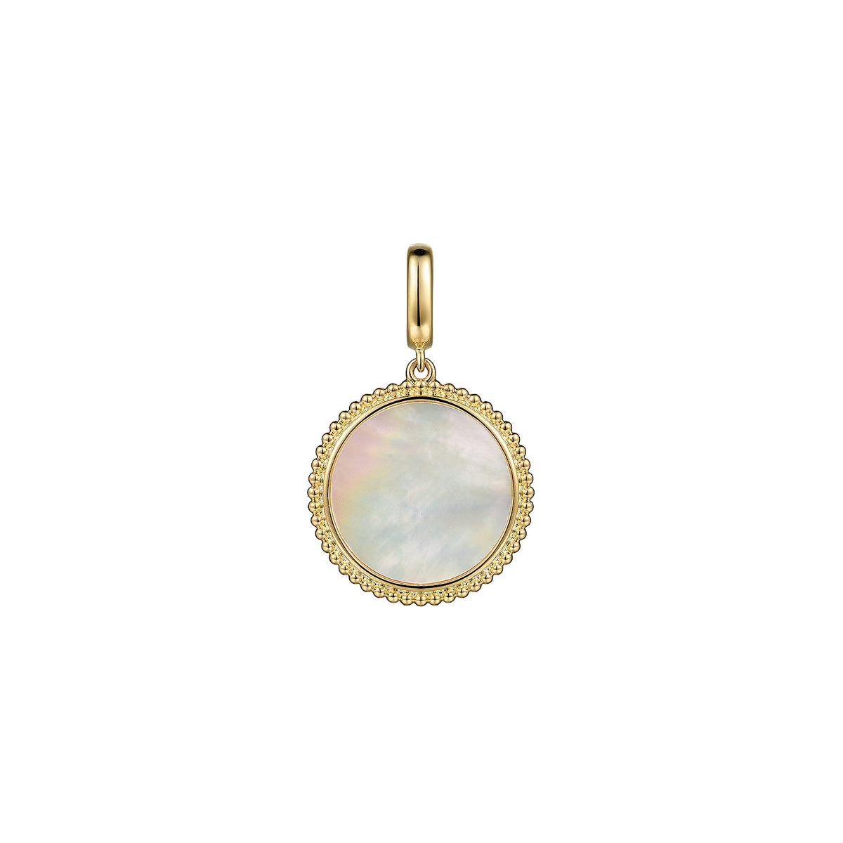 Gabriel & Co. 14K Yellow Gold Round Mother of Pearl Inlay Pendant with Detachable Bail