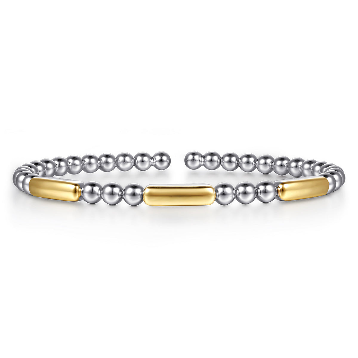 Gabriel & Co. 14K Yellow Gold and 925 Sterling Silver Three Station Bar Bujukan Bangle Bracelet