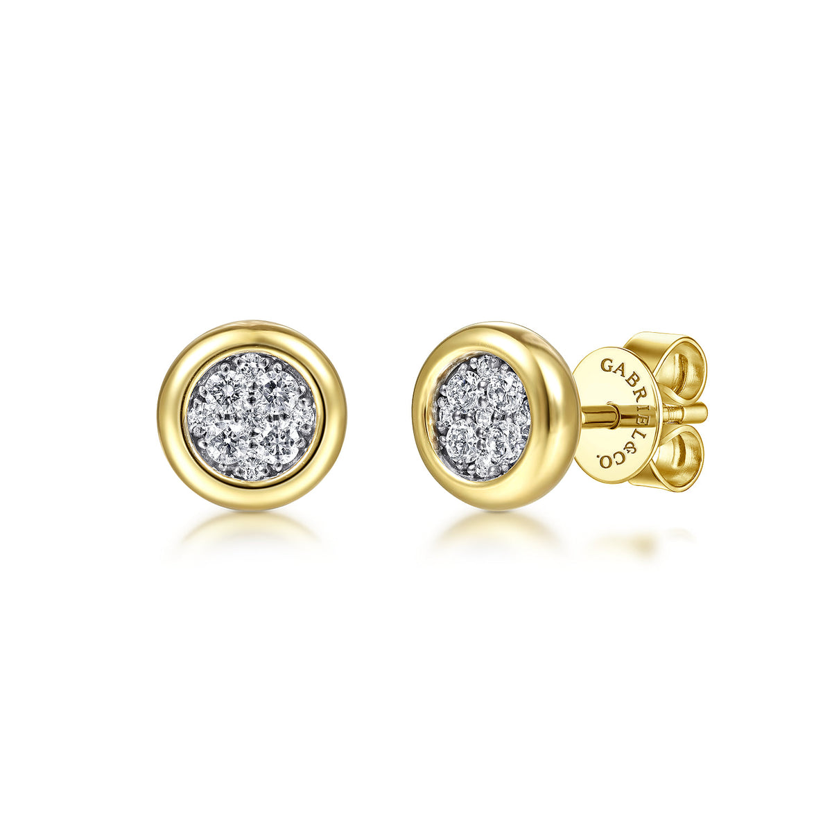 Gabriel & Co. 14K Yellow White Gold Round Bezel Set Diamond Pave Stud Earrings