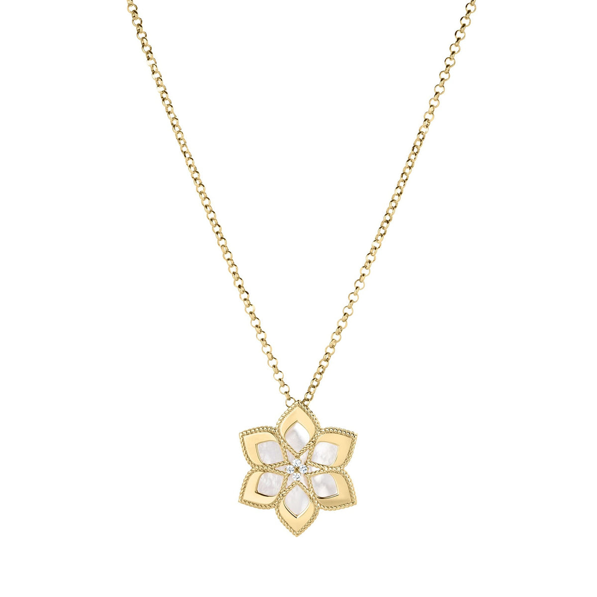 Roberto Coin Vernazza Diamond and Mother-of-Pearl Flower Necklace 7773716AY31X
