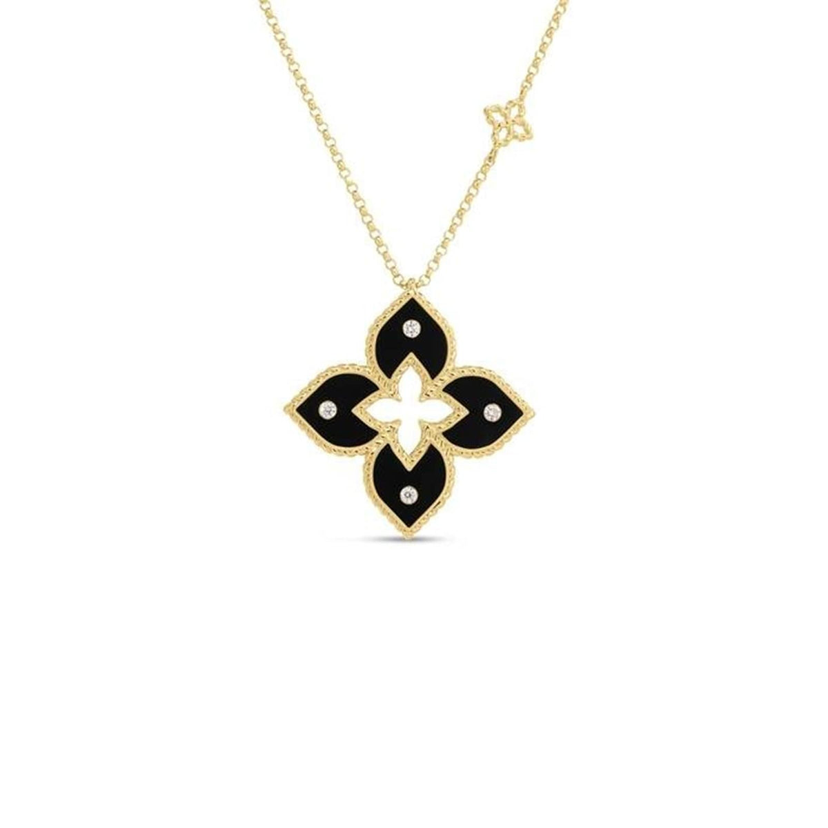 Roberto Coin Venetian Princess Diamond and Black Flower Pendant Necklace 7773852AY17X