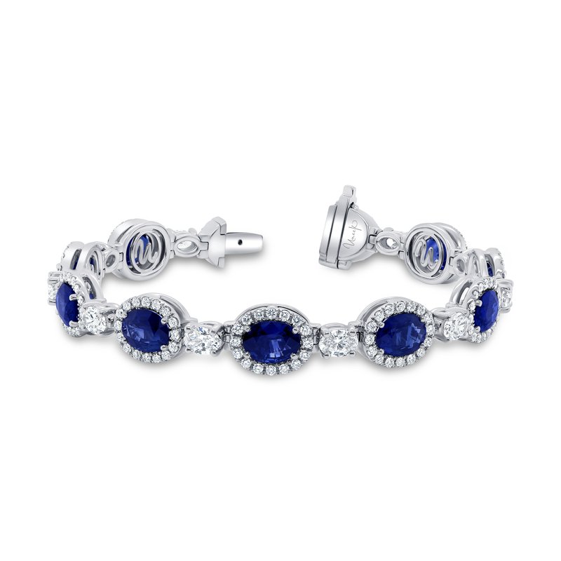 Uneek Platinum Oval Sapphire Halo Link Bracelet BR4007OVBS