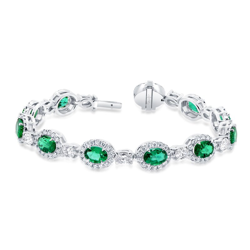 Uneek Platinum Oval Emerald Halo Bracelet BR3000OVU