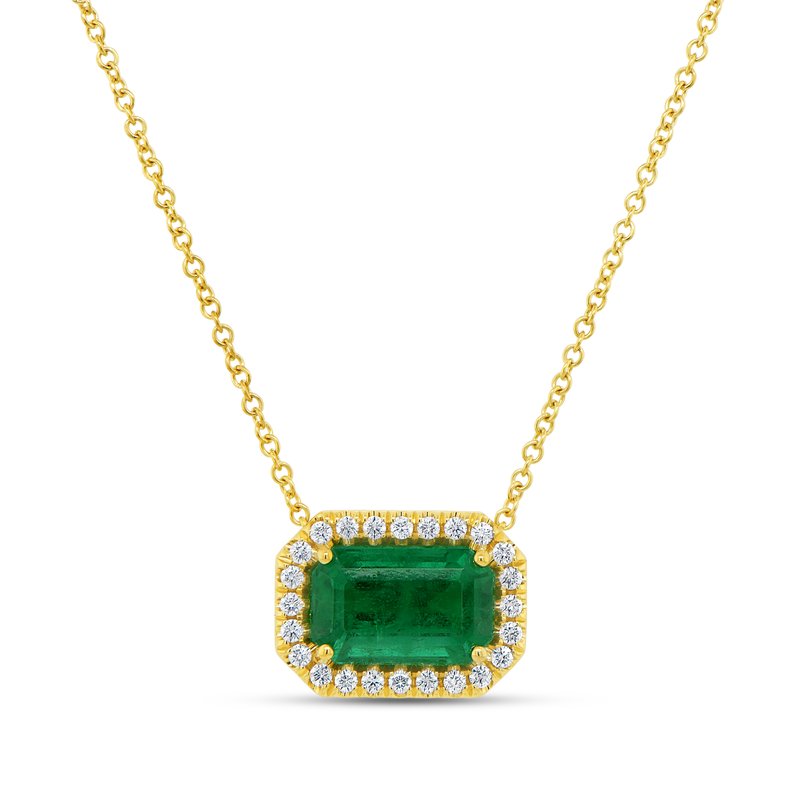 Uneek 18k Yellow Gold Emerald Halo Pendant Necklace PN4000ECEM