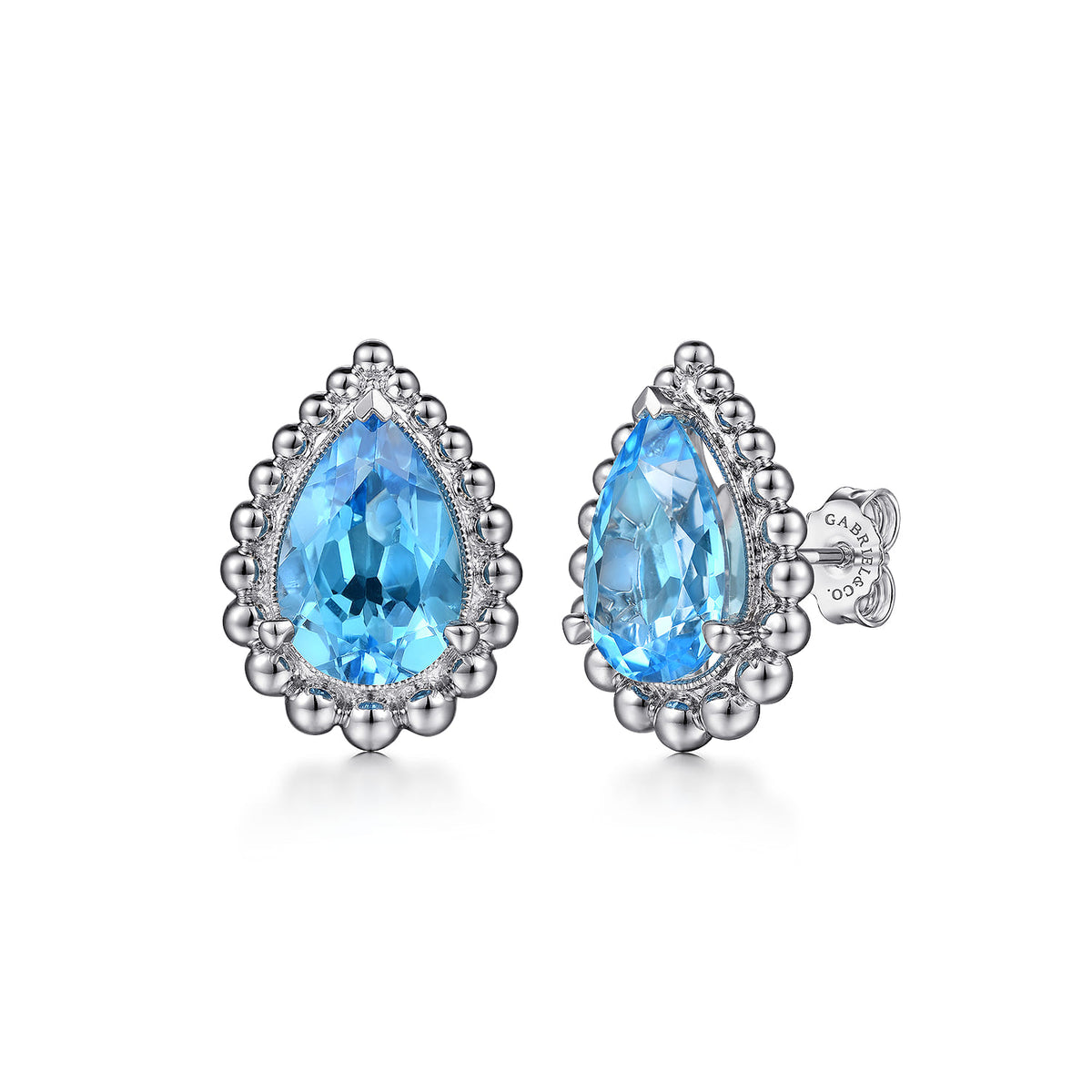 Gabriel & Co. 925 Sterling Silver Faceted Swiss Blue Topaz Pear Shape Bujukan Stud Earrings