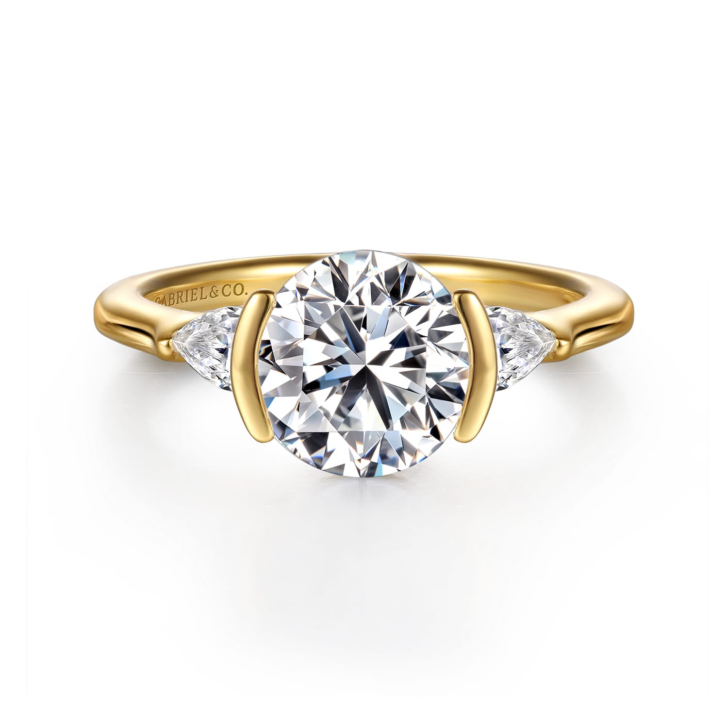 Gabriel & Co. 14k Yellow Gold Round Three Stone Diamond Engagement Ring, ER16685R8Y44JJ