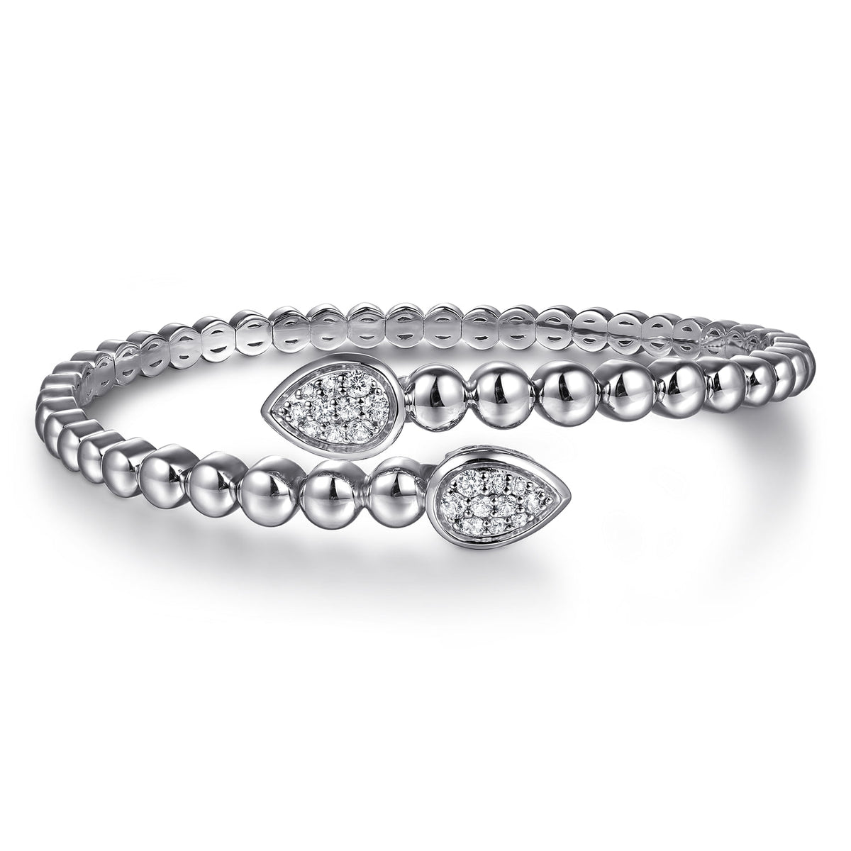 Gabriel & Co. Beaded Bangle Bracelet Bypass 925 Sterling Silver White Sapphire Bujukan
