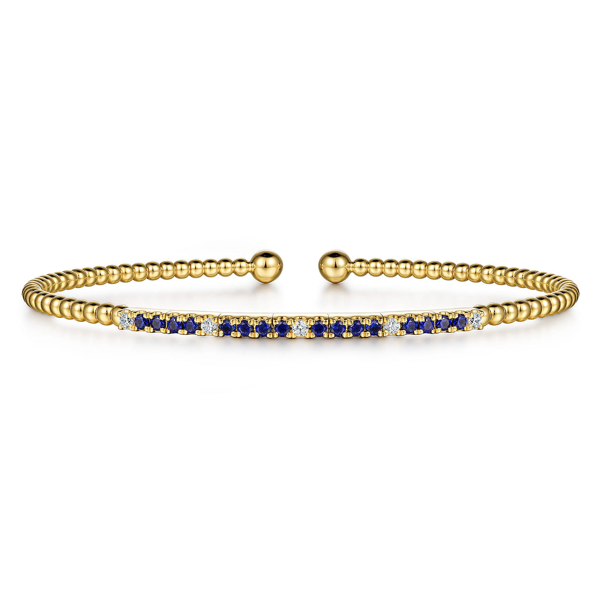 Gabriel & Co. Beaded Bangle Bracelet Cuff 14K Yellow Gold Diamond and Blue Sapphire 0 09ct Bujukan