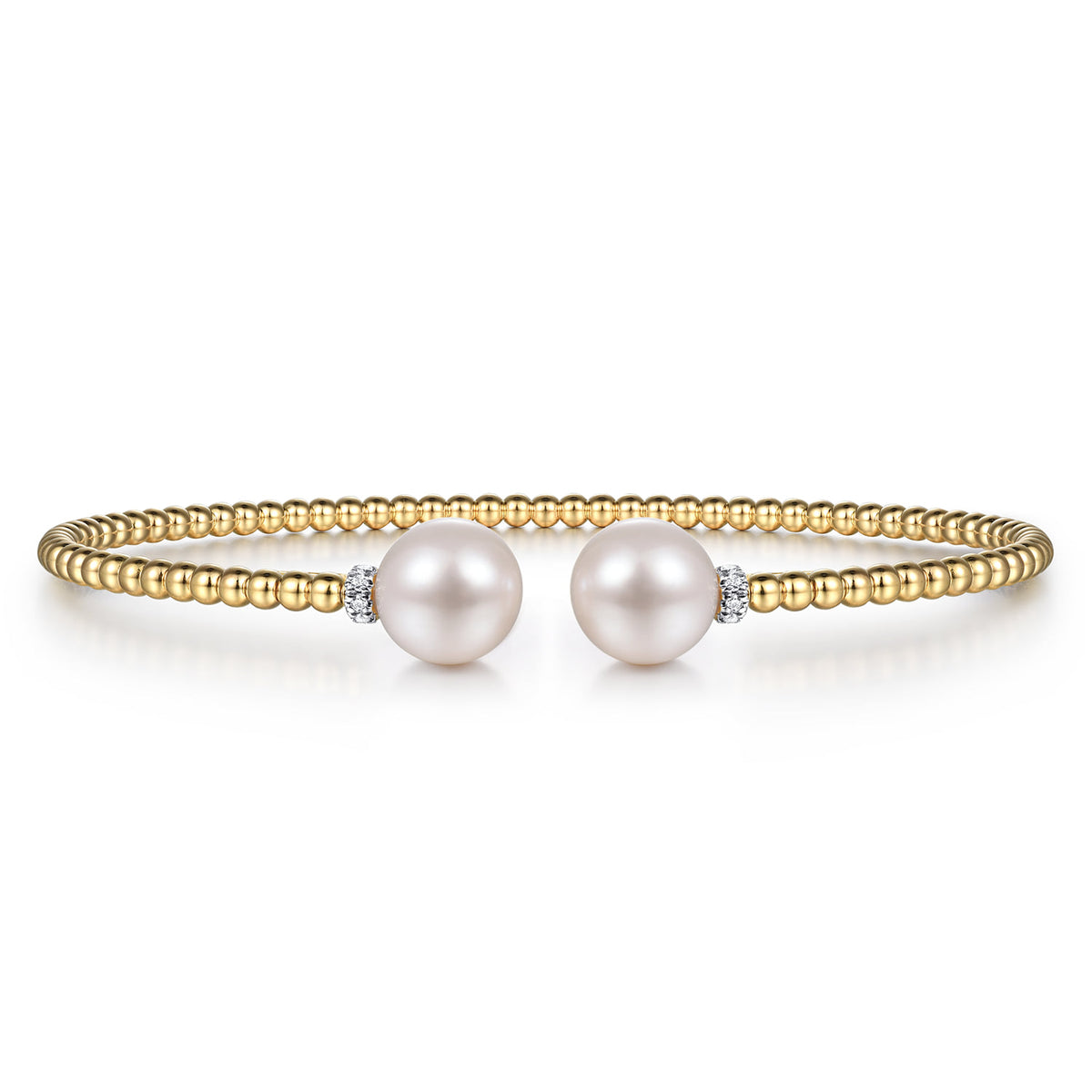 Gabriel & Co. Beaded Open Bangle Bracelet 14K Yellow Gold Diamond and Pearl 0 05ct Bujukan