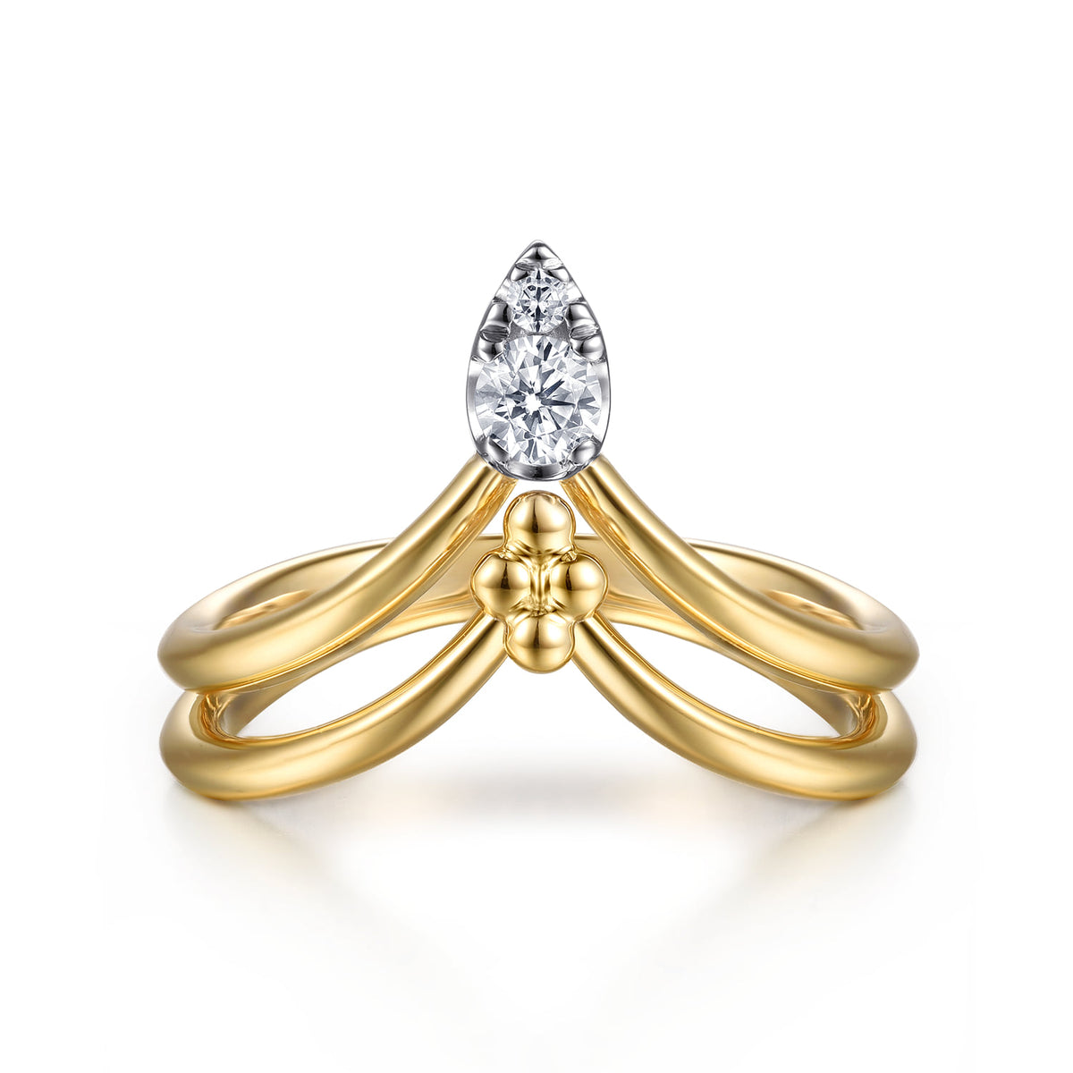 Gabriel & Co. Bujukan Clover - 14K White Yellow Gold Bujukan and Diamond Chevron Ring