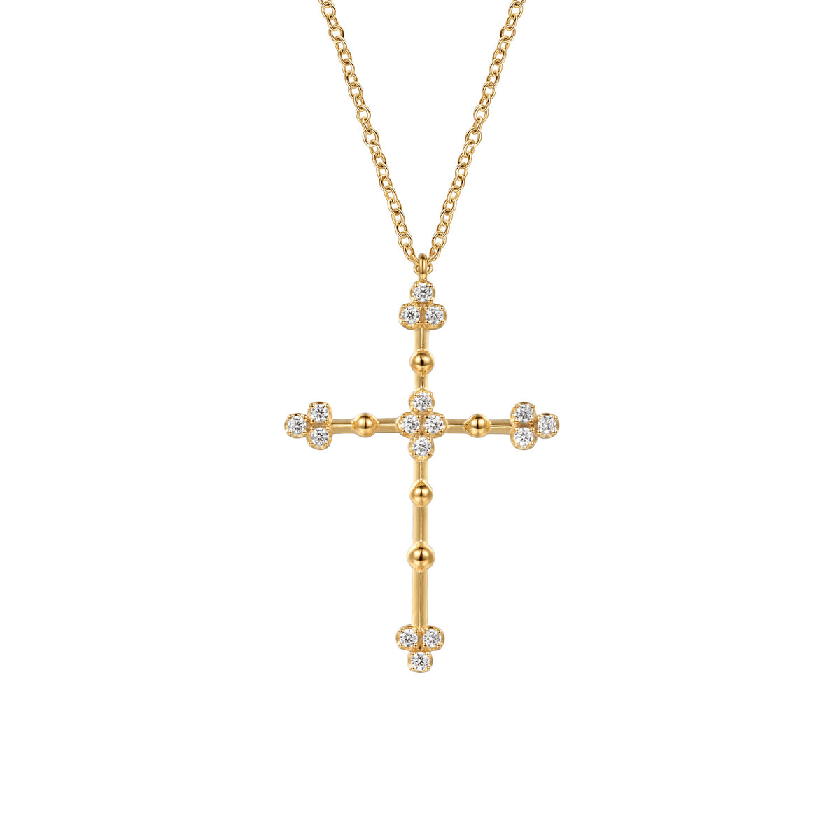 Gabriel & Co. Bujukan Clover - 14K Yellow Gold Bujukan and Diamond Clover Cross Pendant Necklace