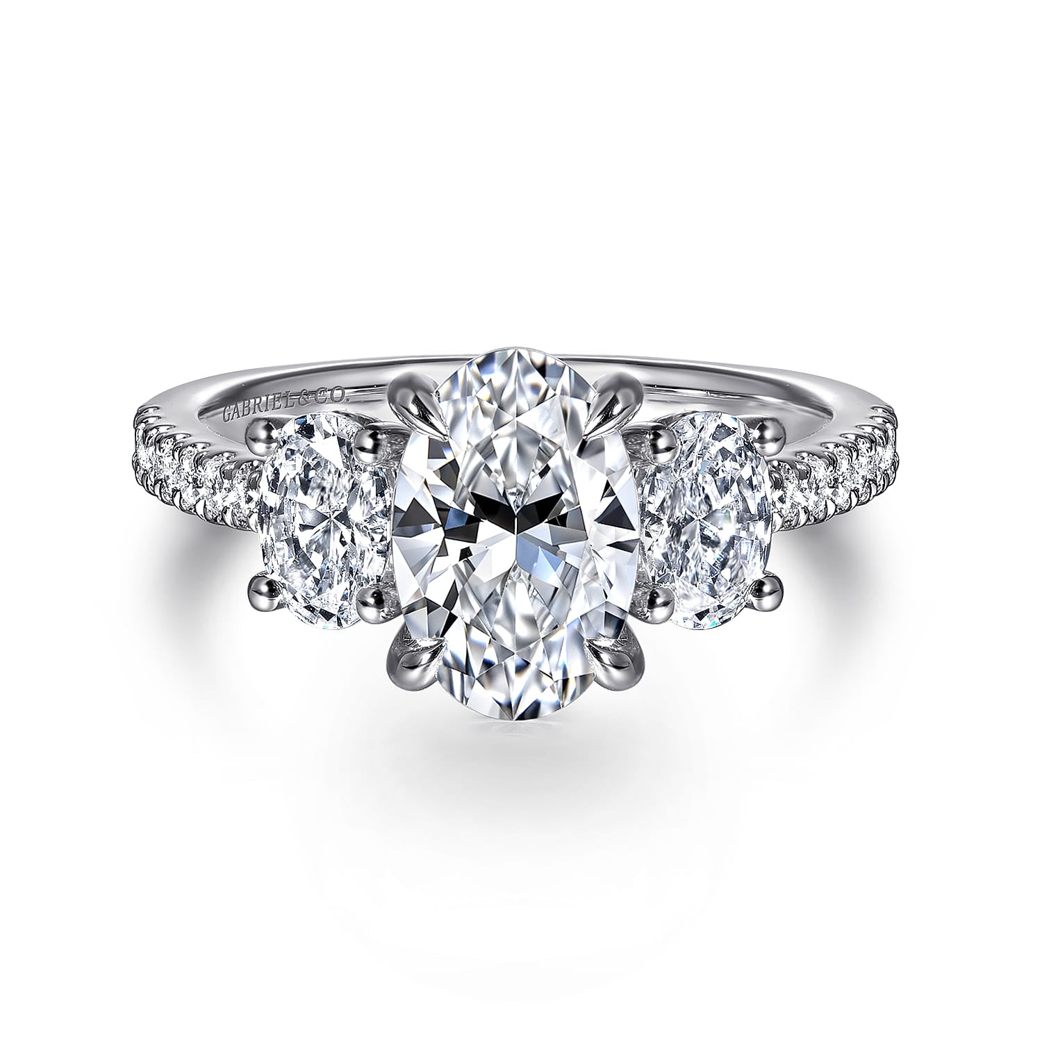 Gabriel & Co. 14k White Gold Oval Three Stone Diamond Engagement Ring, ER16467O6W44JJ