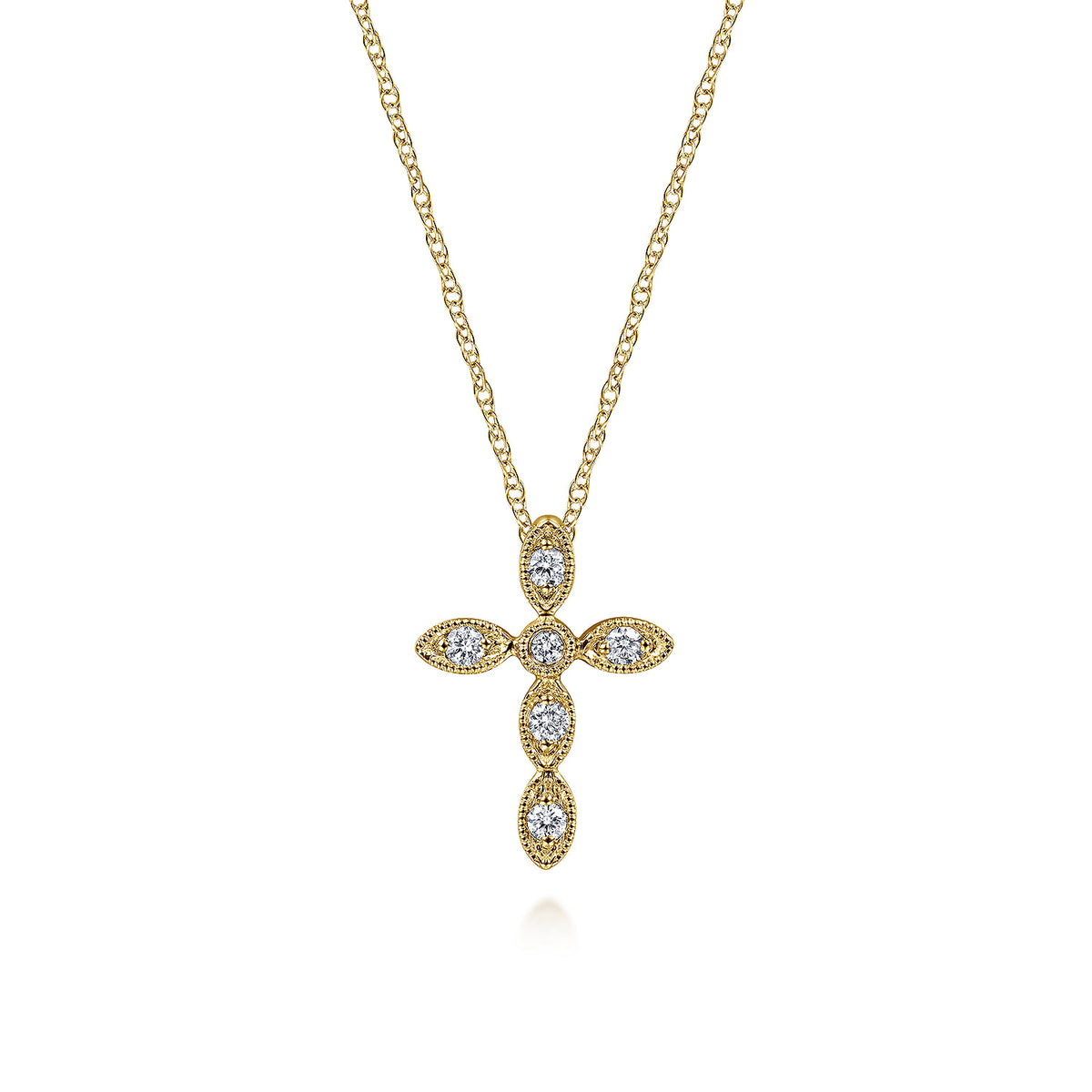 Gabriel & Co. Cross Necklace 14K Yellow Gold Diamond 0.09ct