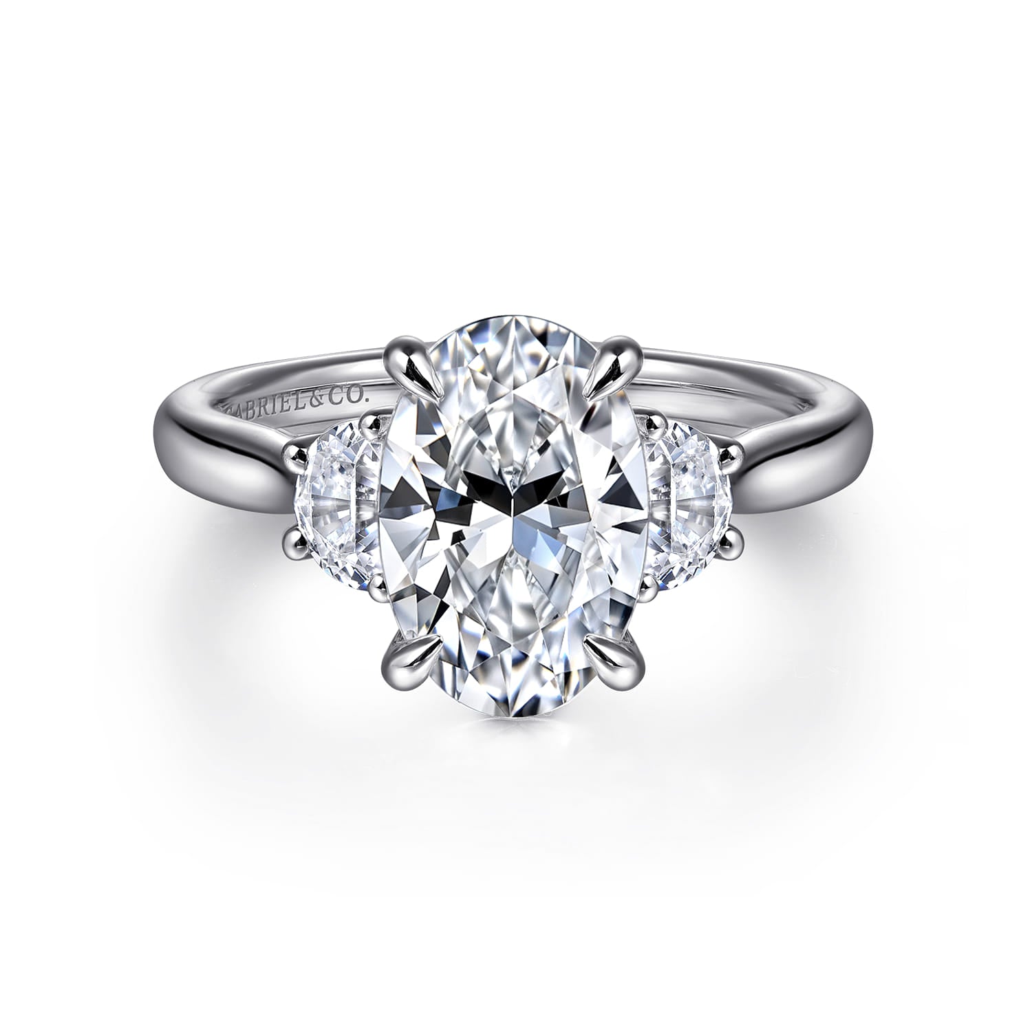 Gabriel & Co. 14k White Gold Oval Three Stone Lotus Diamond Engagement Ring, ER16508O8W43JJ