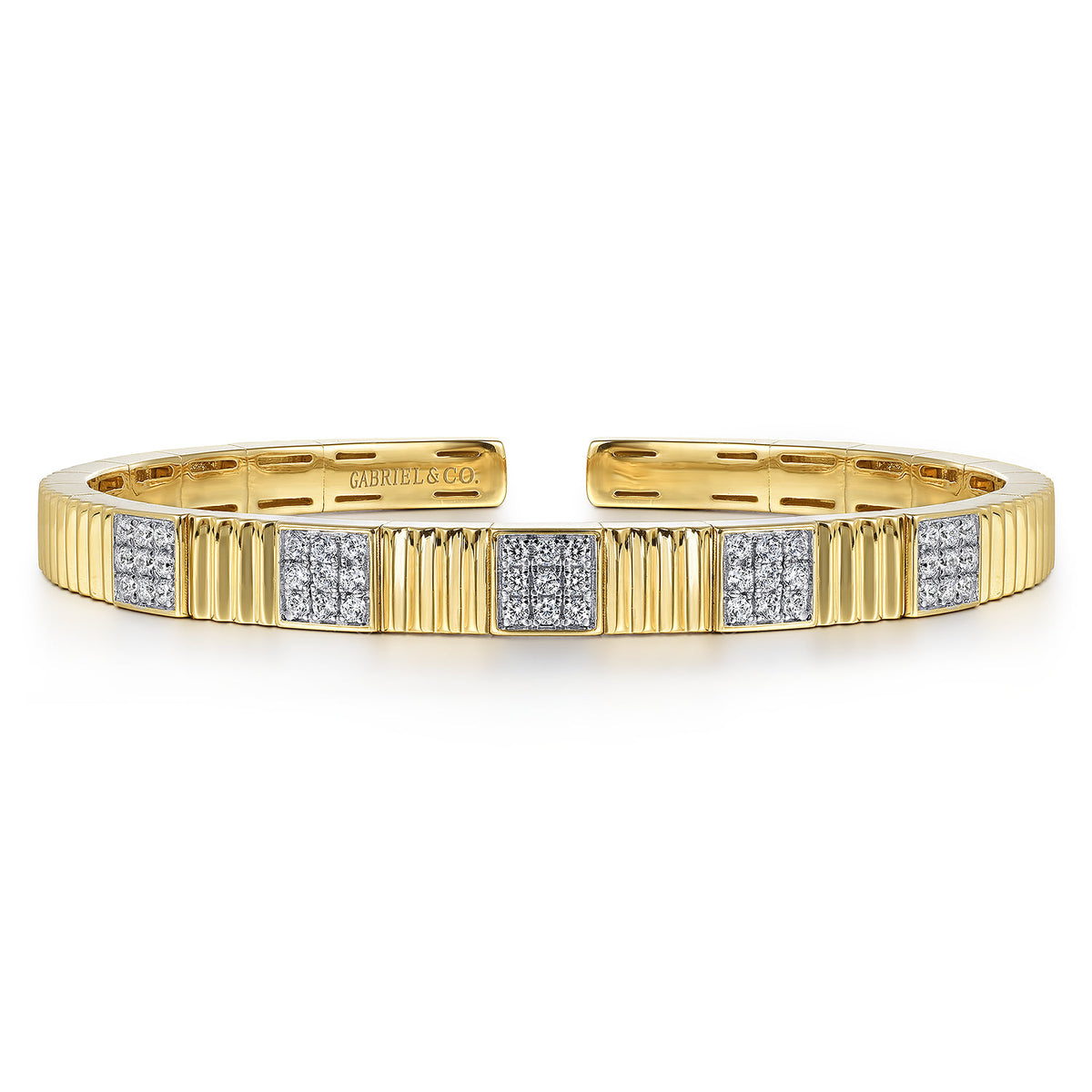 Gabriel & Co. Diamond Cut 14K Yellow Gold Demure Diamond Bangle Scallop Texture