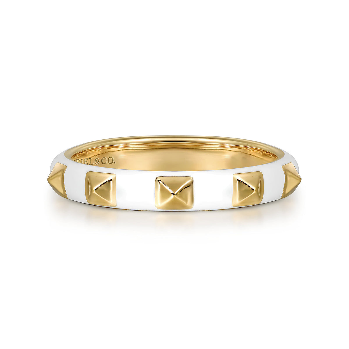 Gabriel & Co. 14K Yellow Gold Pyramid Stackable Ring with White Enamel LR52654E9Y4JJJ