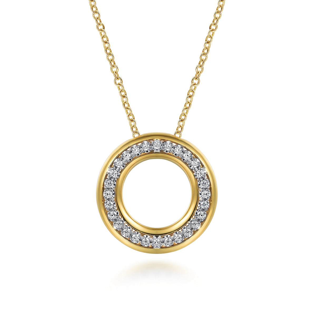Gabriel & Co. Fiora - 14K White Yellow Gold Diamond Circle Pendant Necklace
