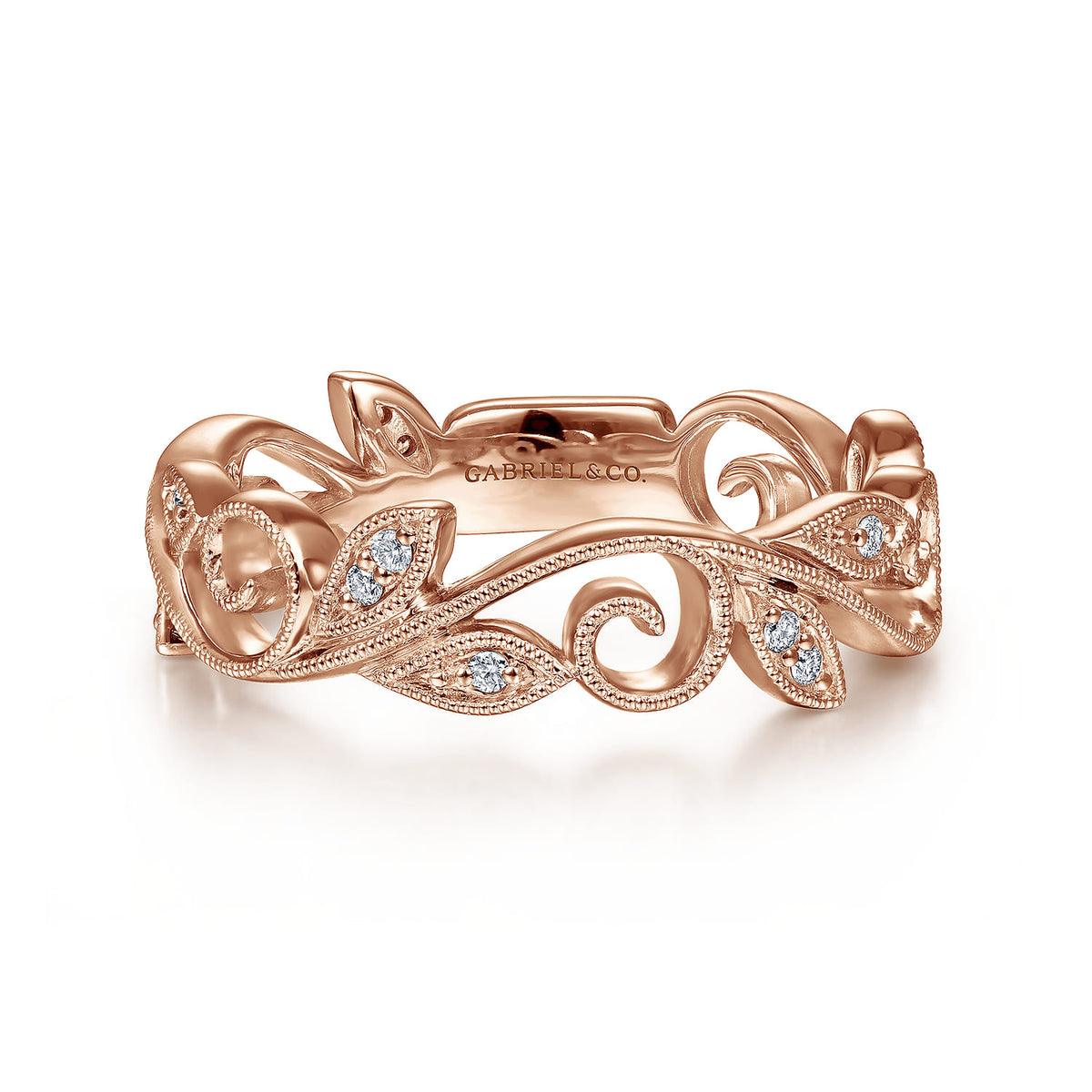 Gabriel & Co. Flora 14K Rose Gold Scrolling Floral Diamond Stackable Ring