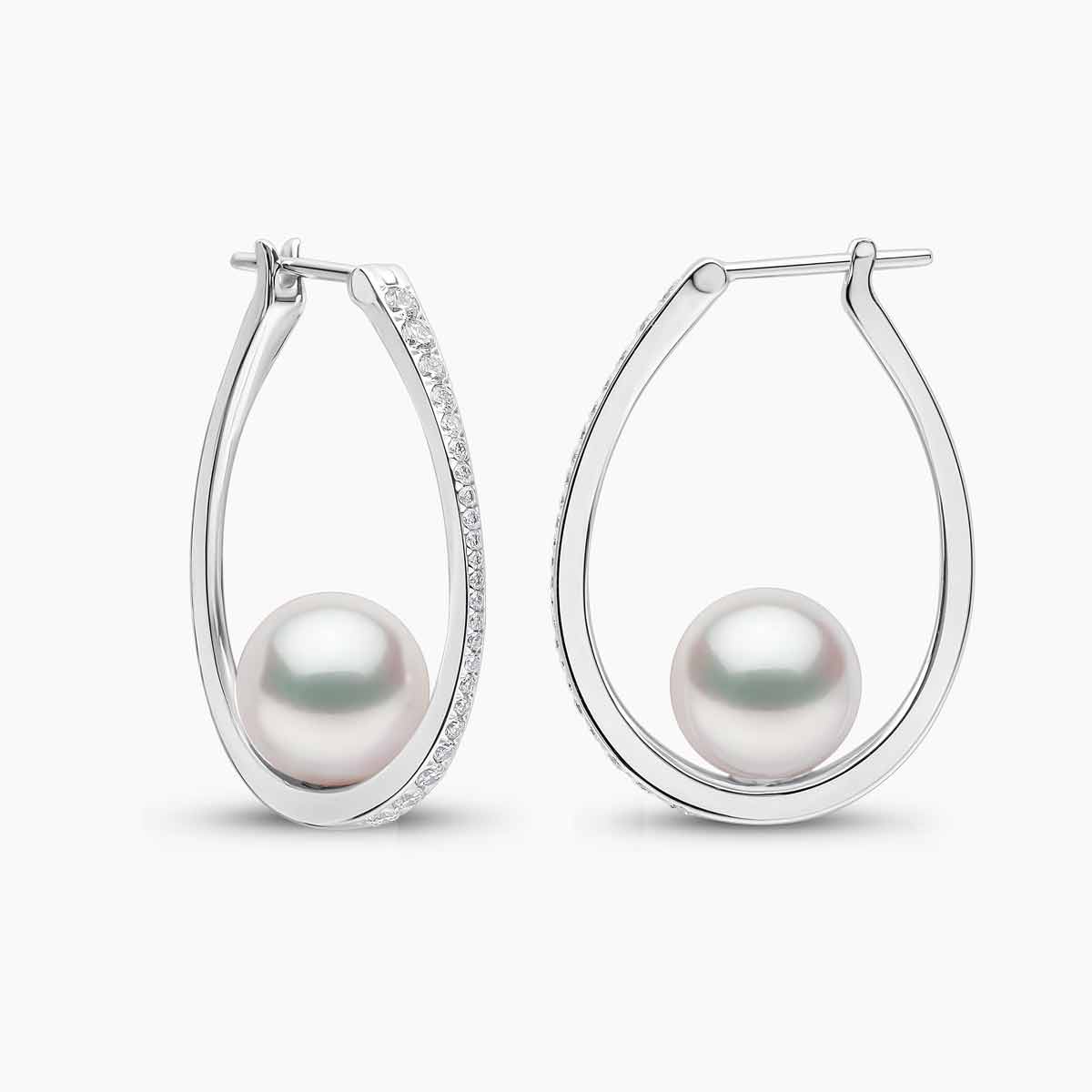 Yoko London Glitz 18k White Gold Akoya Pearl and Diamond Hoop Earrings