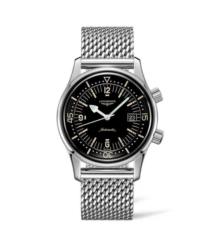 Longines Legend Diver 42mm Black Dial Mesh Bracelet L3.774.4.50.6
