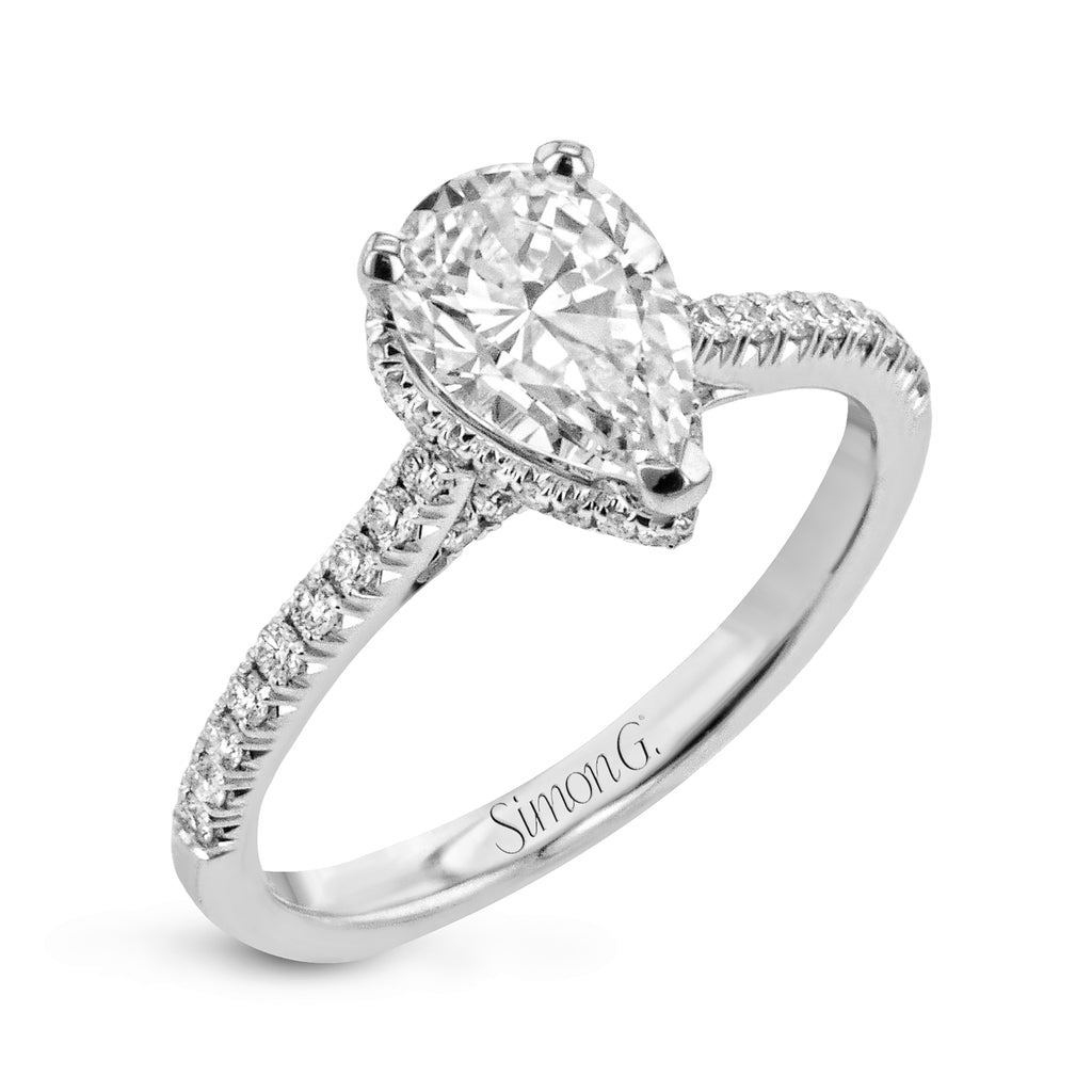 Simon G LR2342 Pear-Cut Hidden Halo Engagement Ring in 18k Gold with Diamonds
