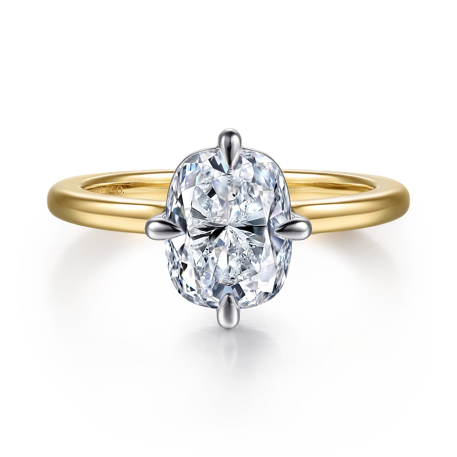 Gabriel & Co. 14k White & Yellow Gold Elongated Cushion Compass Prong Solitaire Diamond Engagement Ring, ER16858G10M4JJJ