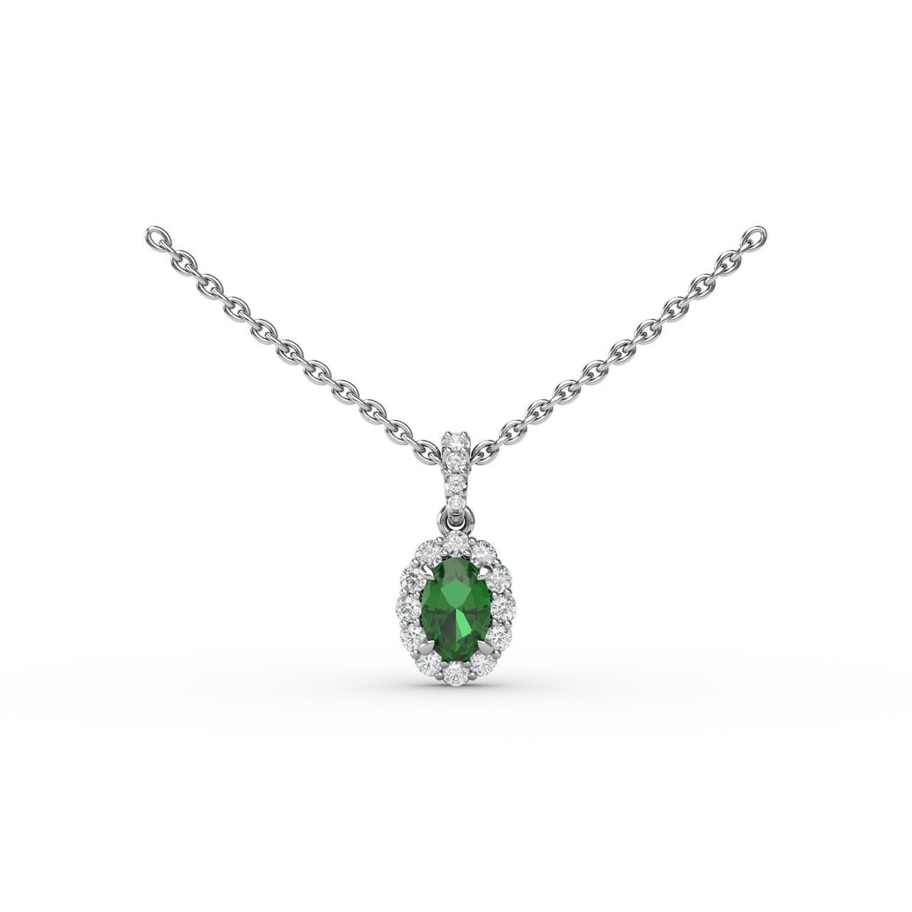 Fana 14K White Gold Emerald Diamond Halo Necklace