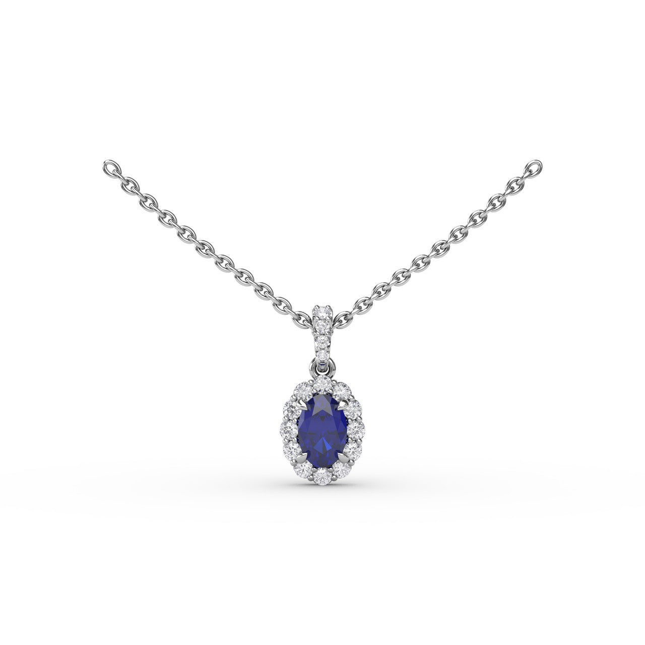 Fana 14K White Gold Sapphire Diamond Halo Necklace