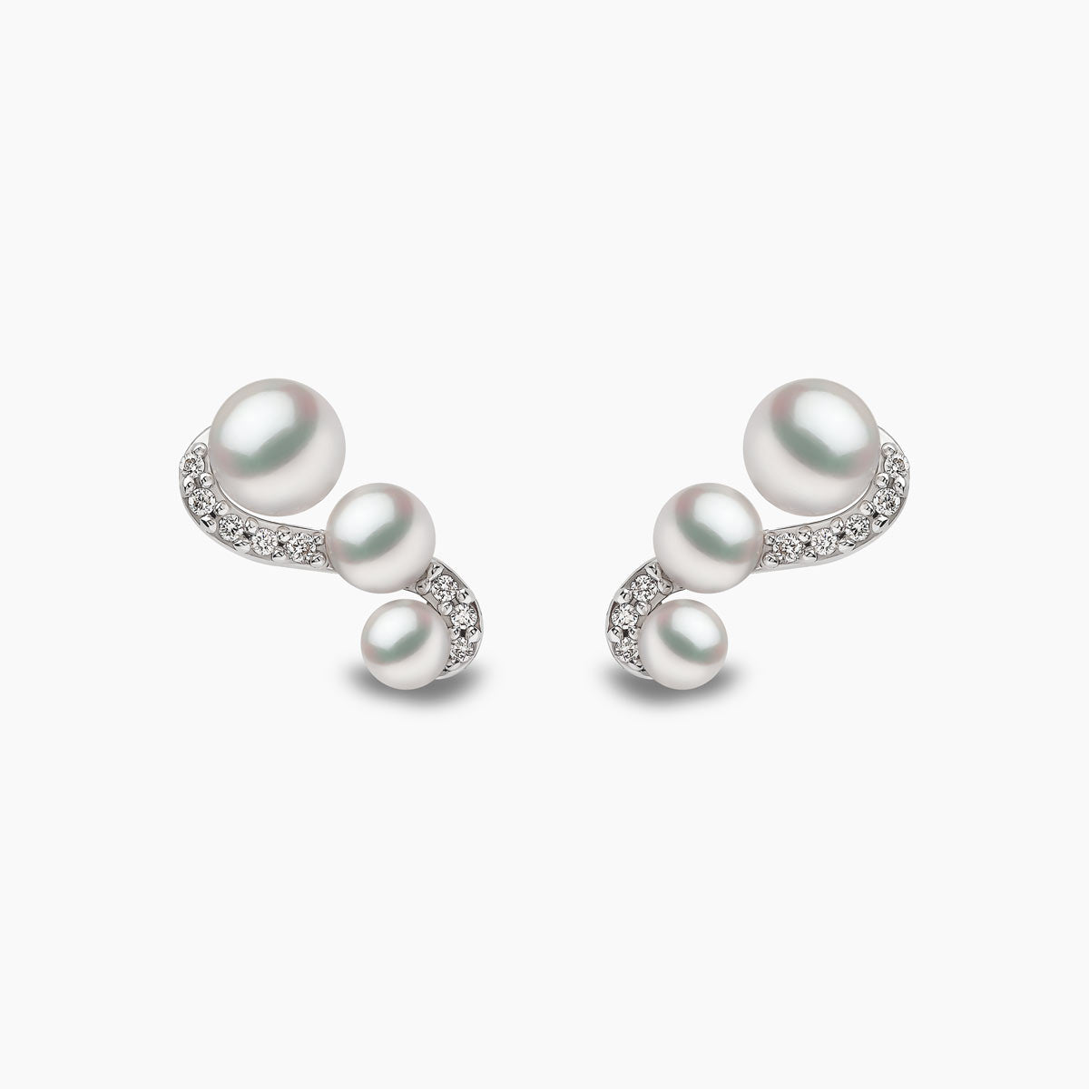 Yoko London Sleek 18k White Gold Akoya Triple Pearl and Diamond Motif Stud Earrings